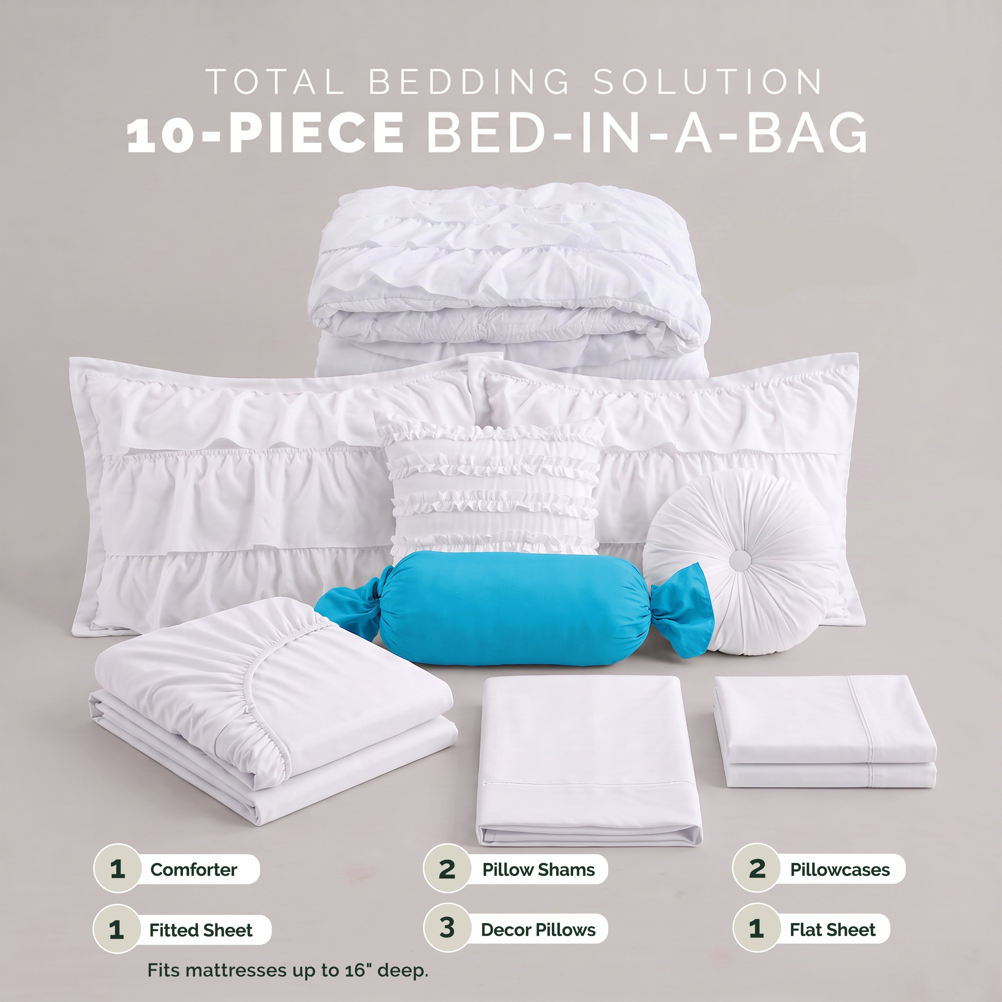 10-Piece Cinderella Comforter Set, Includes 4-Piece Sheet Set with Double Sided Storage Pockets