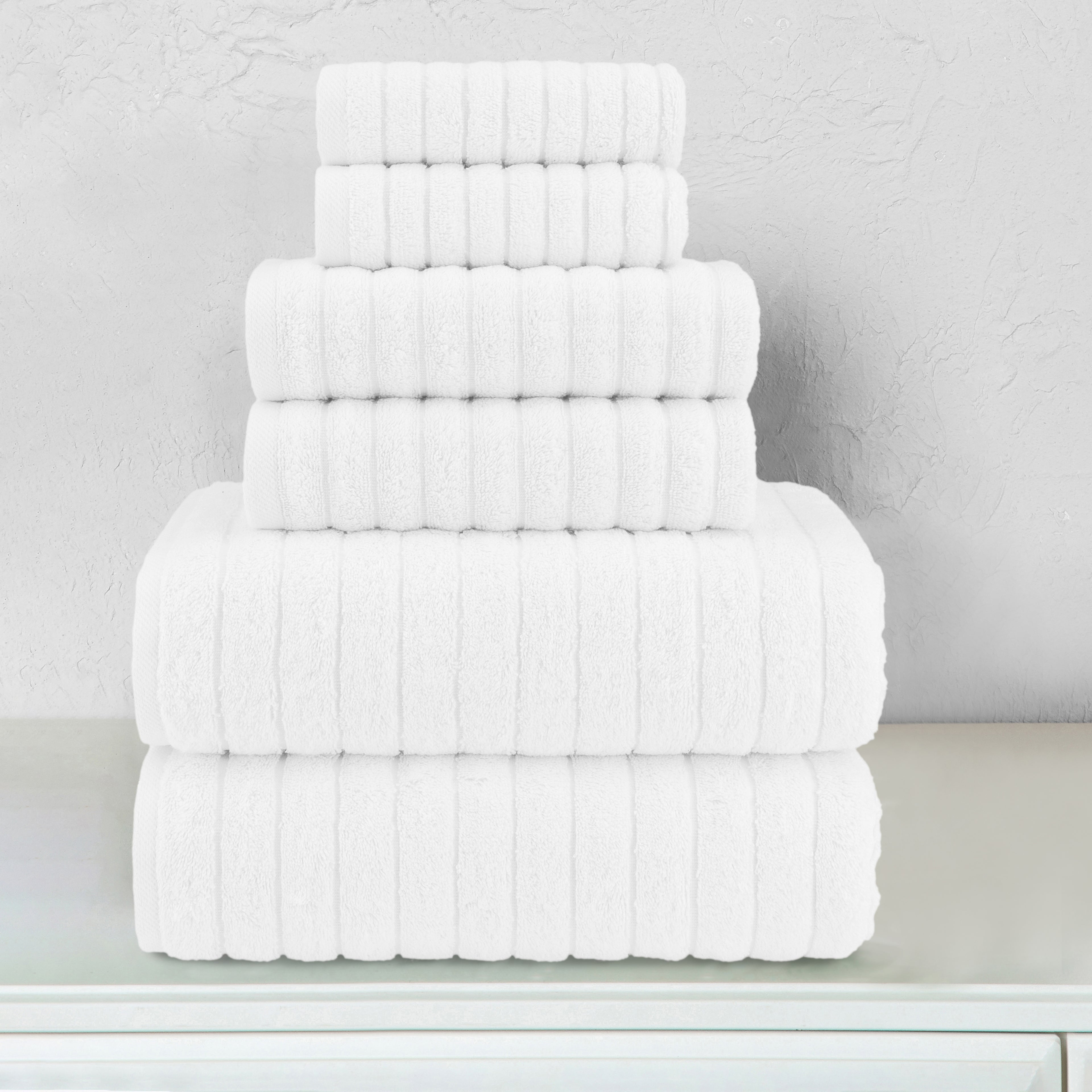 6-Piece Turkish Cotton Corduroy Towel Set, 2 Washcloths, 2 Hand Towels and 2 Bath Towels