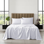 6-Piece Dobby Stripe Printed Bed Sheet Set- Soft as a Hotel Premium Quality