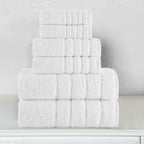 6-Piece Turkish Cotton 4 Lines Stripe Towel Set, 2 Washcloths, 2 Hand Towels and 2 Bath Towels