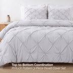 Pinch Pleated Pintuck Pattern, 3-Piece Duvet Cover Set - Features Corner Ties