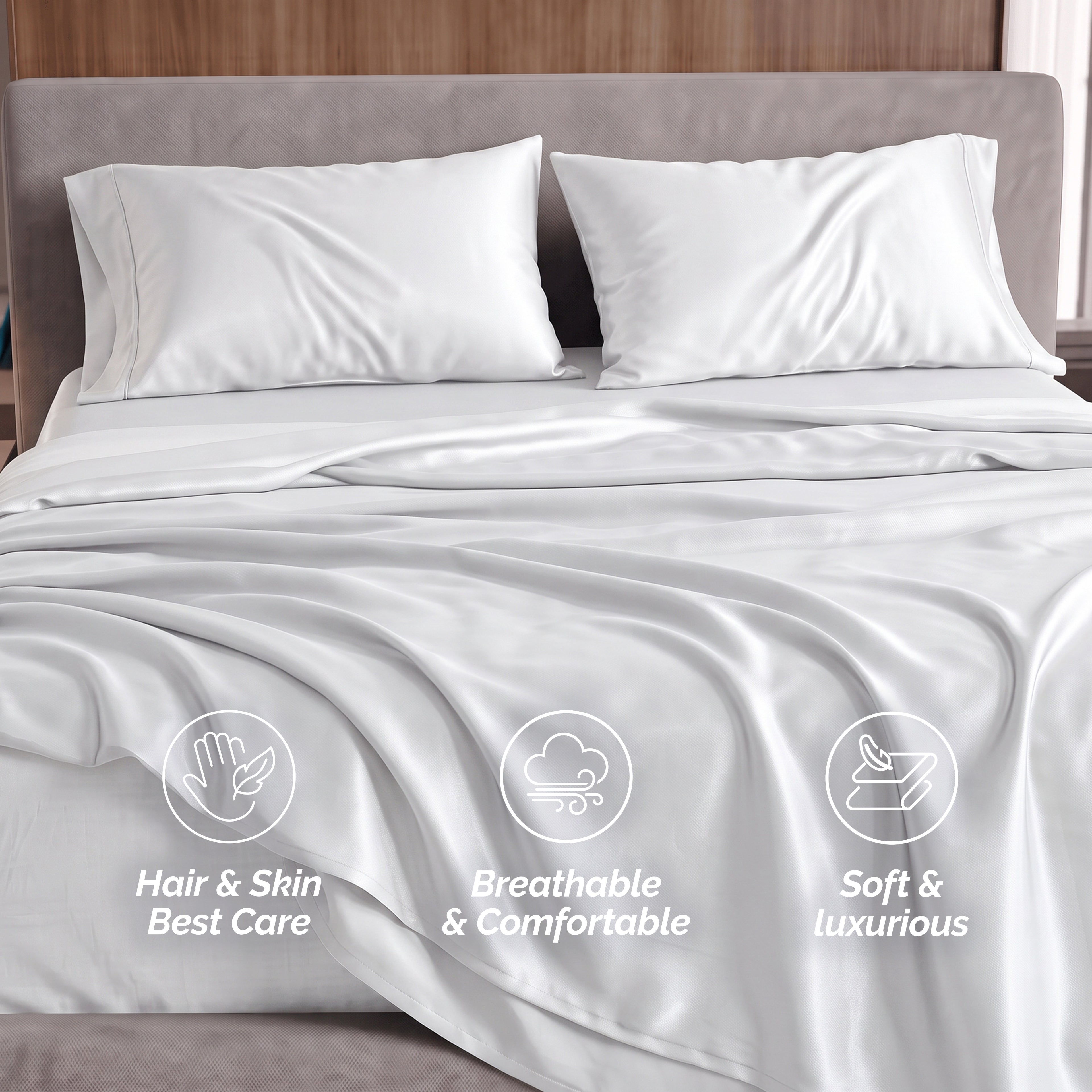 Fine 4-Piece Silky Satin Sheet Set, Bright Shades