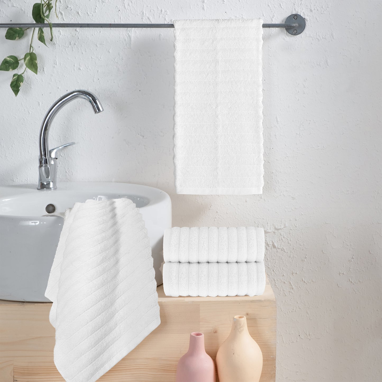 Elegant Comfort 4-Pack Premium Turkish Cotton Corduroy Stripe Hand Towel Set, 16 x 28 inch