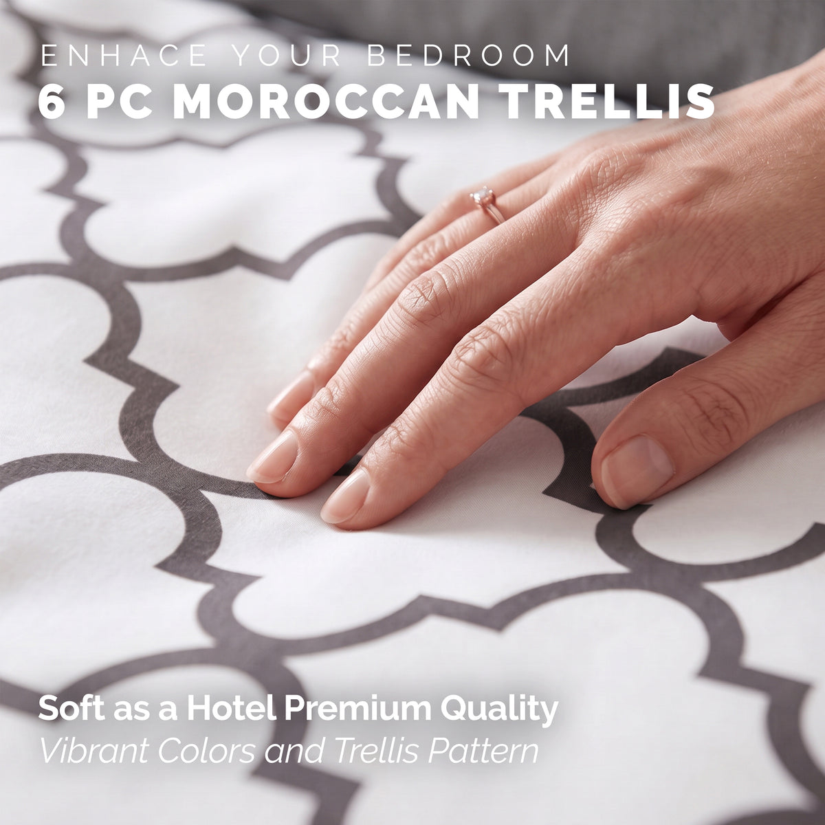 6-Piece Moroccan Trellis Printed Pattern - Soft as a Hotel Premium Quality