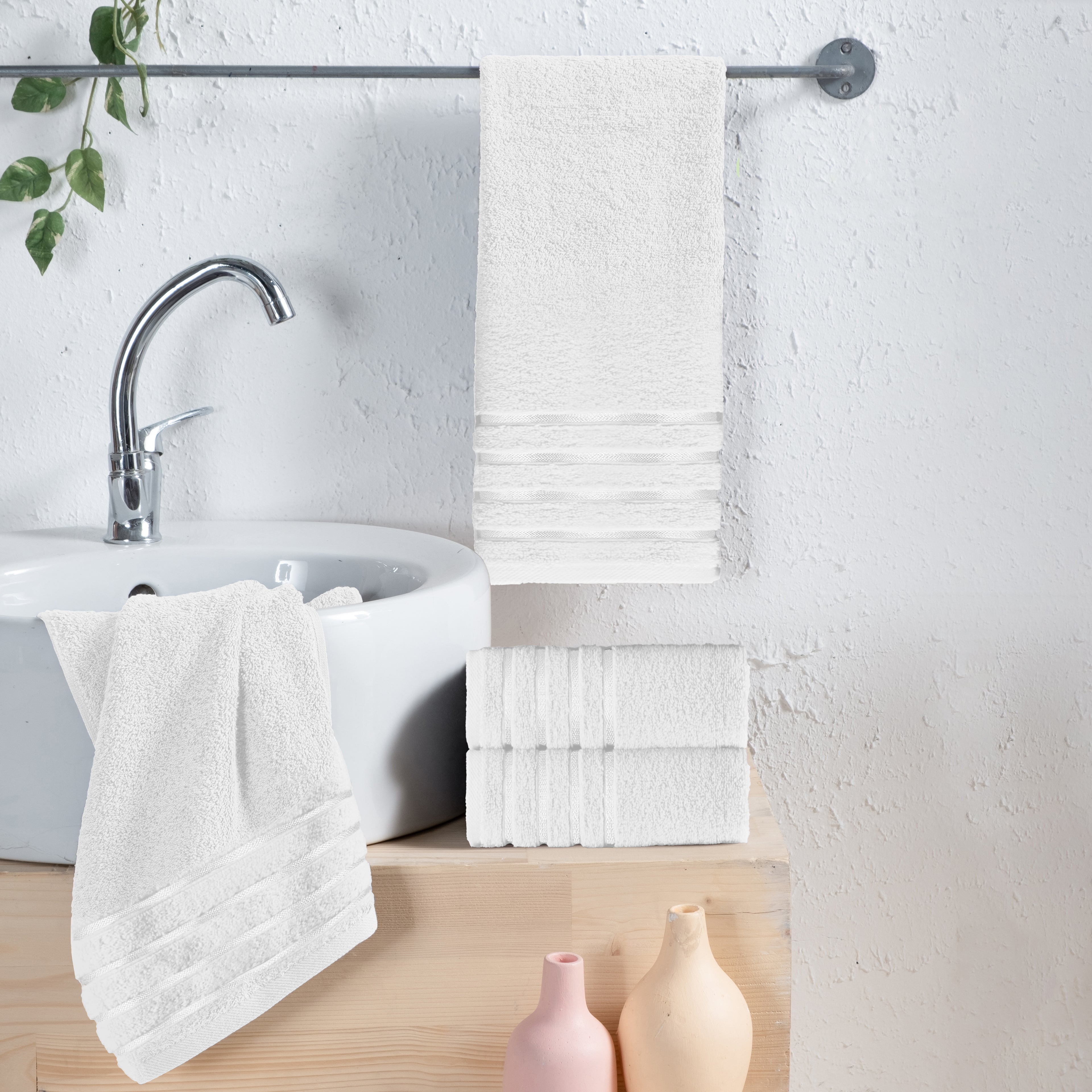 4-Pack Turkish Cotton 4 Lines Stripe Hand Towel Set, 16 x 28 inch
