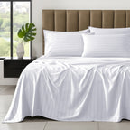 6-Piece Dobby Stripe Printed Bed Sheet Set- Soft as a Hotel Premium Quality