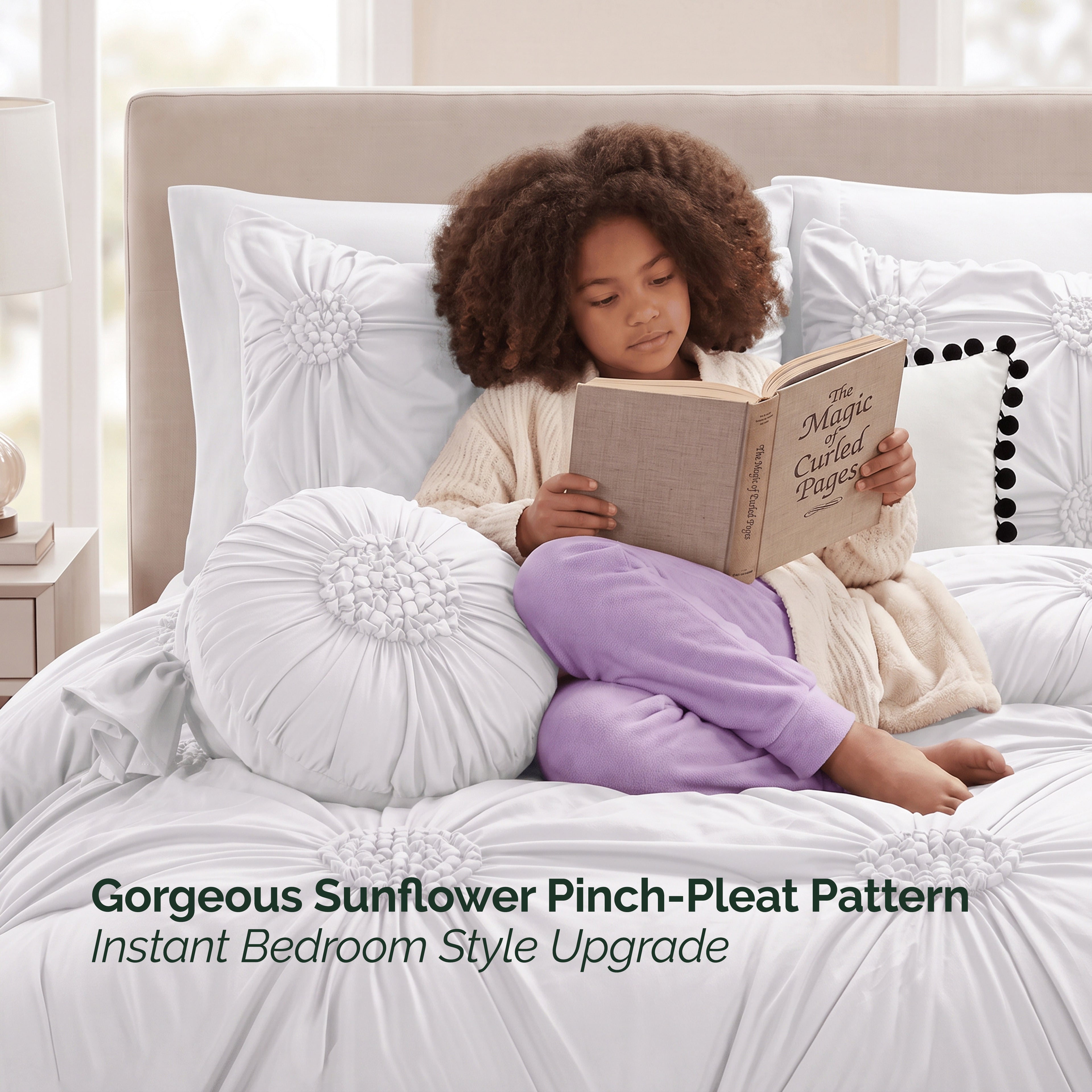 10-Piece Sunflower Comforter Set - Includes 4-Piece Sheet Set with Double Sided Storage Pockets