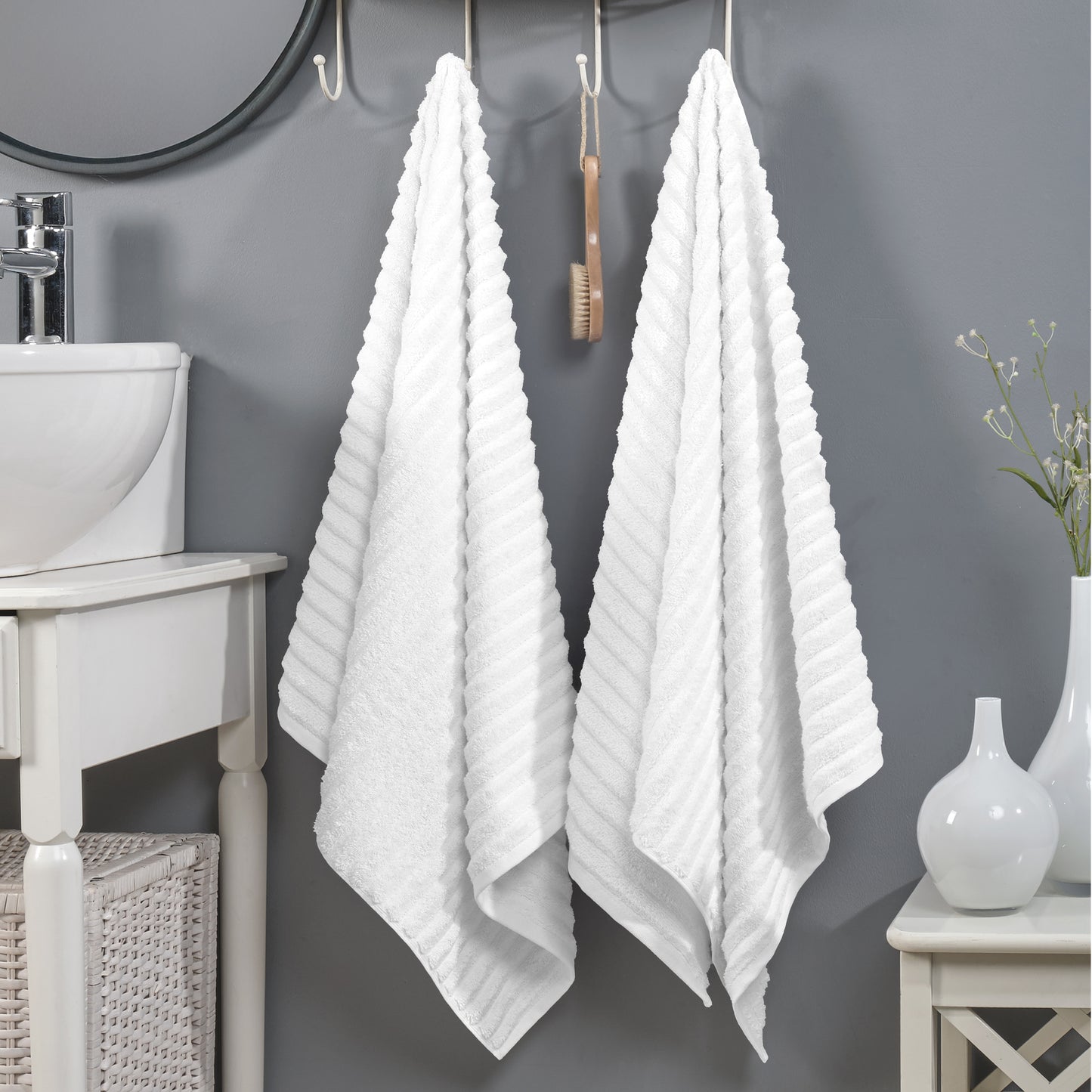 Elegant Comfort 2-Pack Premium Turkish Cotton Corduroy Stripe Bath Towel Set, 27 x 54 inch