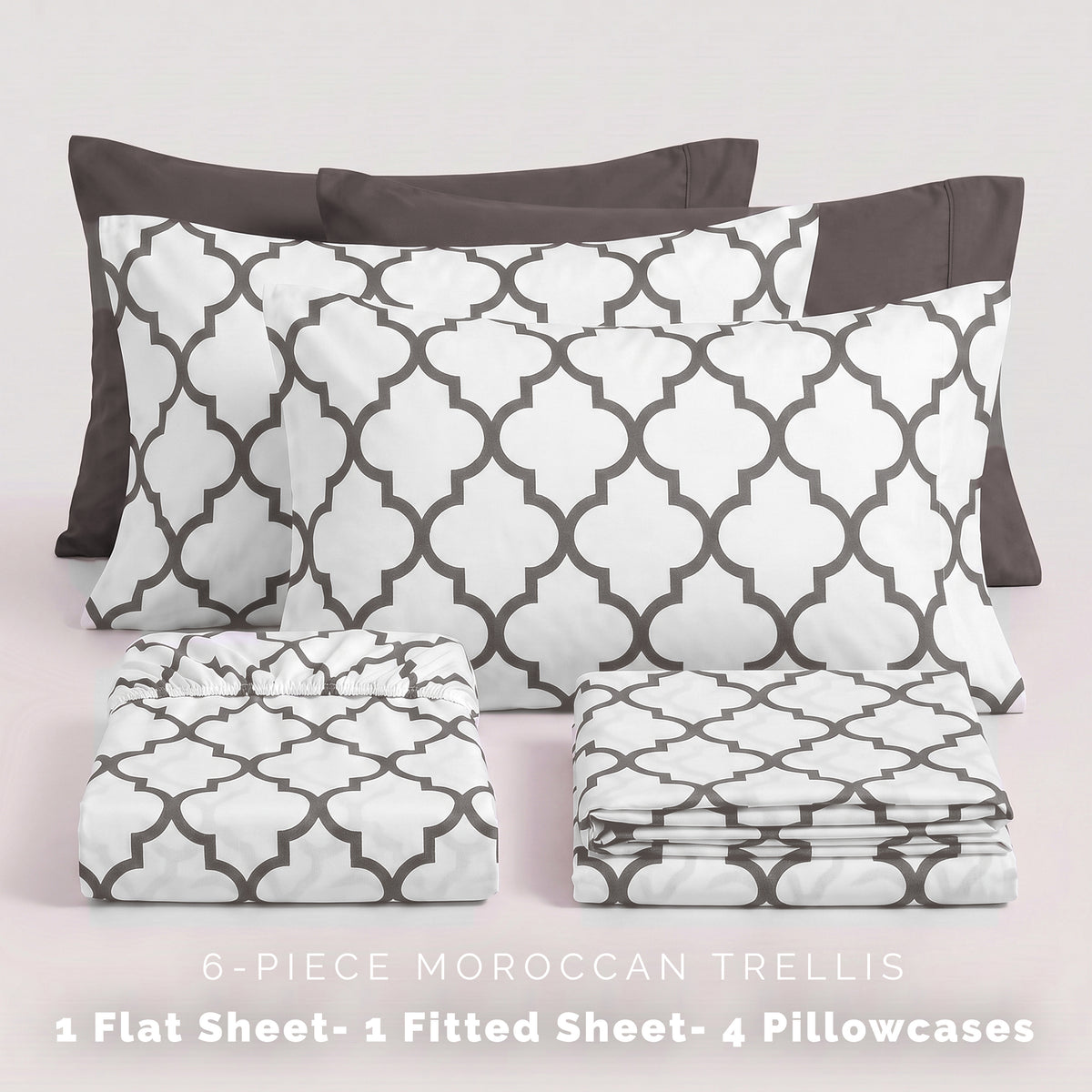 6-Piece Moroccan Trellis Printed Pattern - Soft as a Hotel Premium Quality