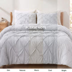 Pinch Pleated Pintuck Pattern, 3-Piece Duvet Cover Set - Features Corner Ties