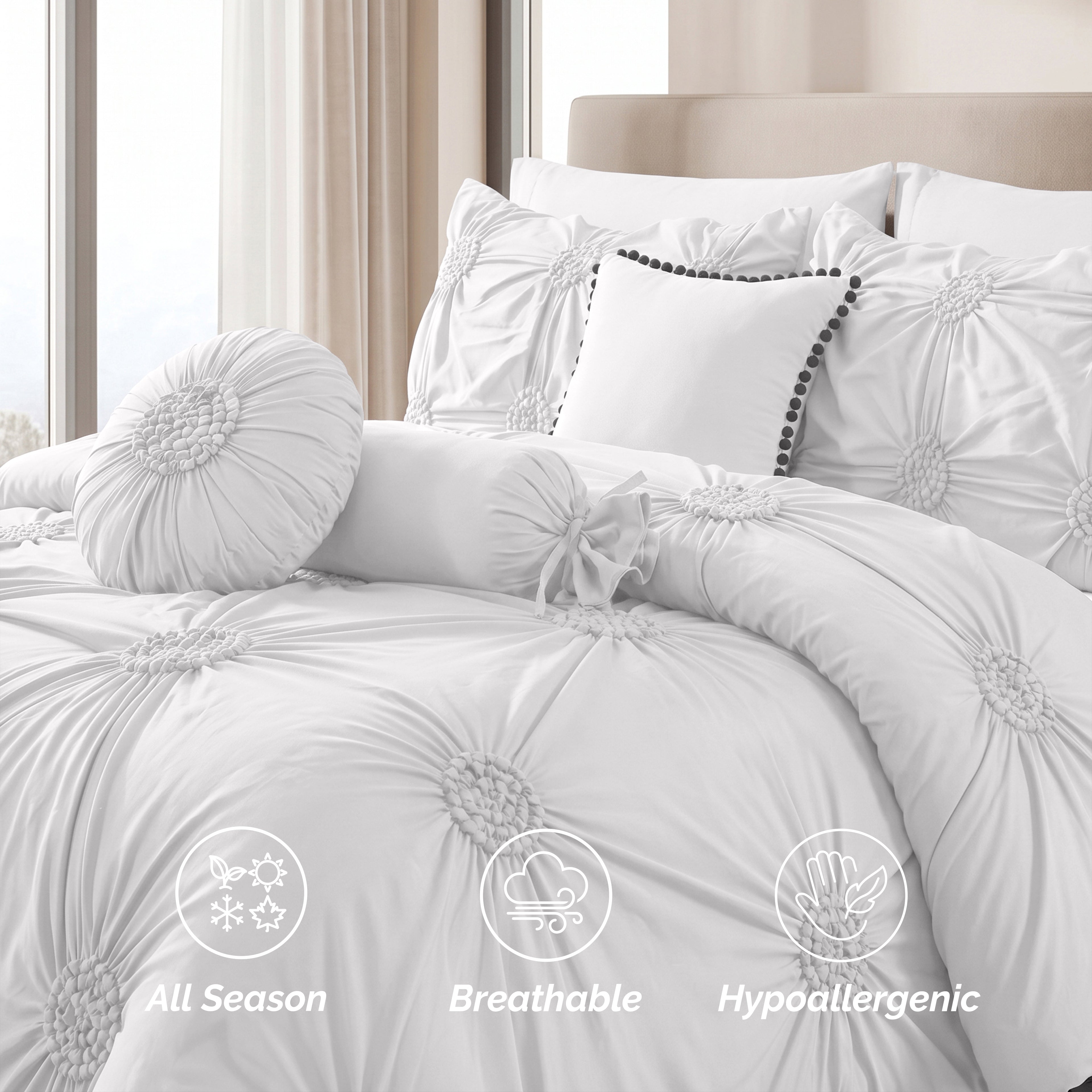10-Piece Sunflower Comforter Set - Includes 4-Piece Sheet Set with Double Sided Storage Pockets