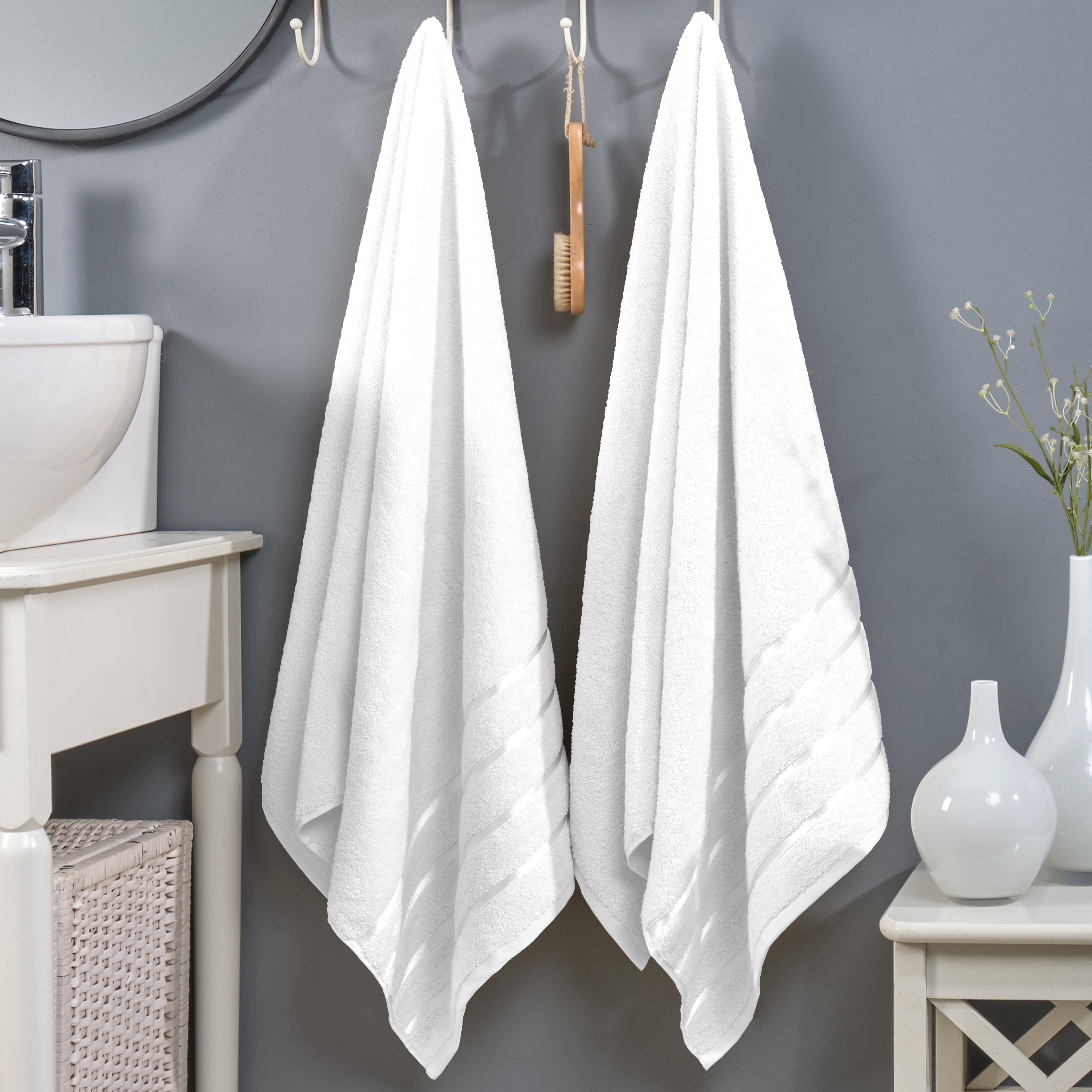 2-Pack Premium Turkish Cotton 4 Lines Stripe Bath Towel Set, 27 x 54 inch