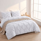 Pinch Pleated Pintuck Pattern, 3-Piece Duvet Cover Set - Features Corner Ties