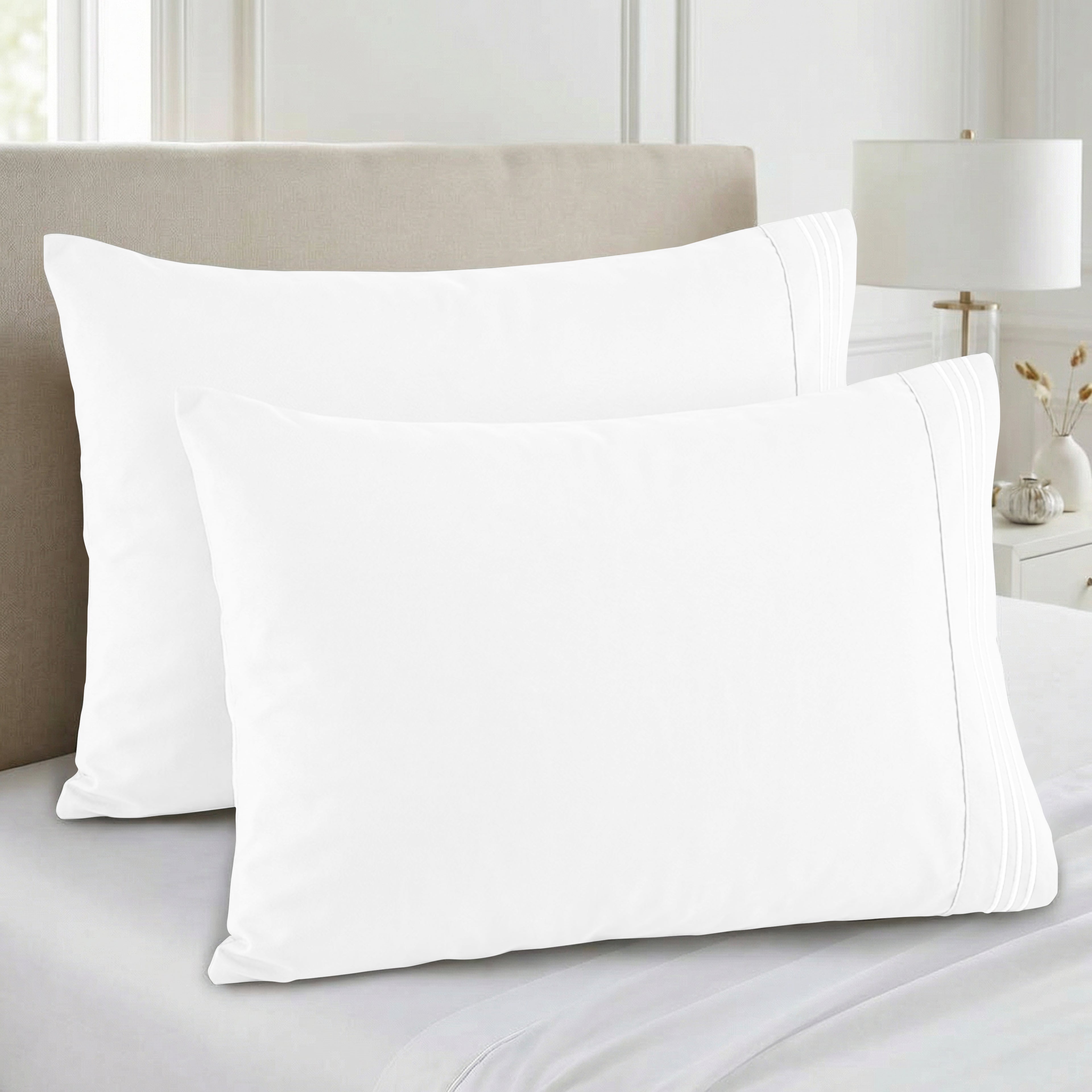Set of 2 Pillowcases- 3 Line Embroidery