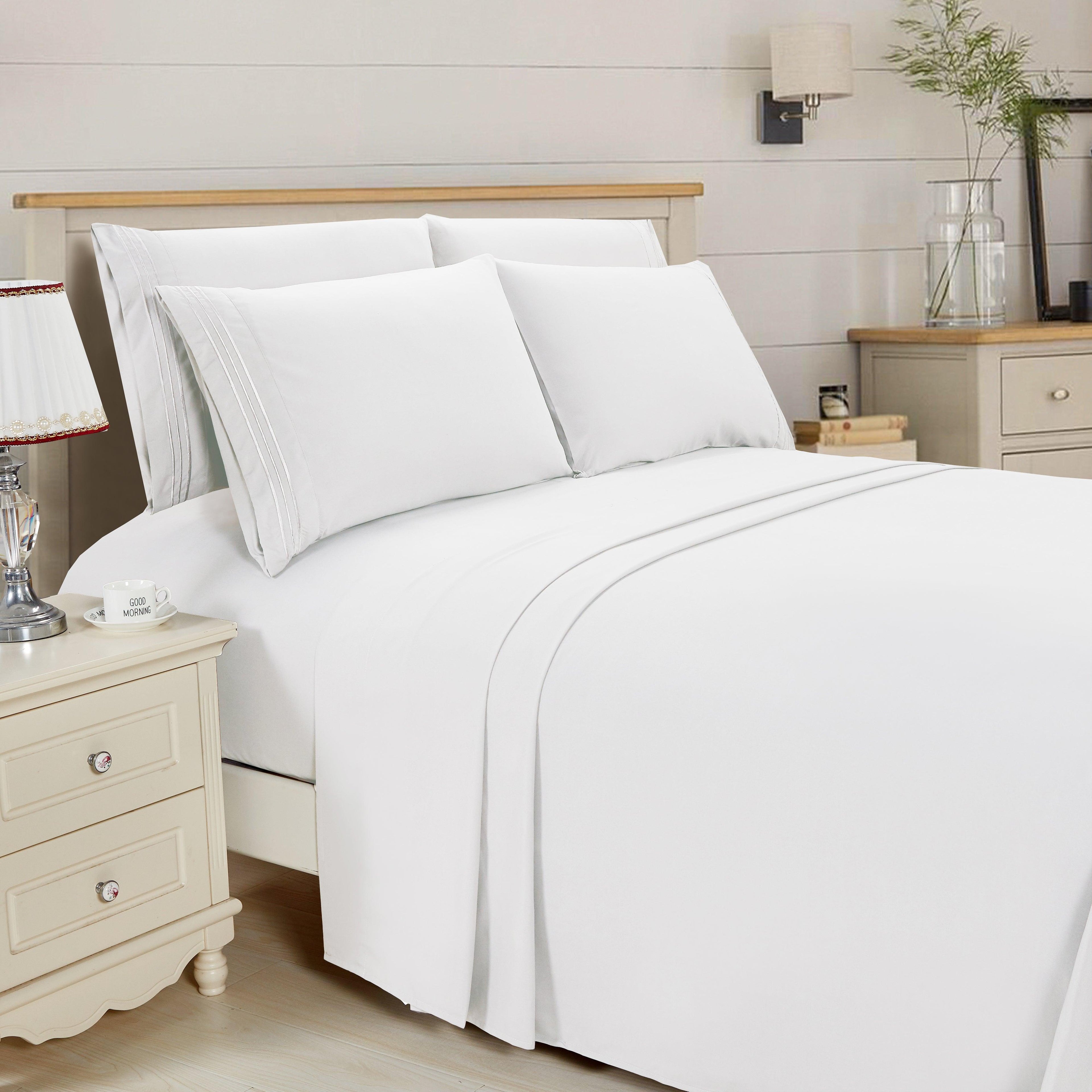 Essential 6-Piece 3-Line Embroidery Sheet Set, Soft as a Hotel Premium Quality, Bright Shades