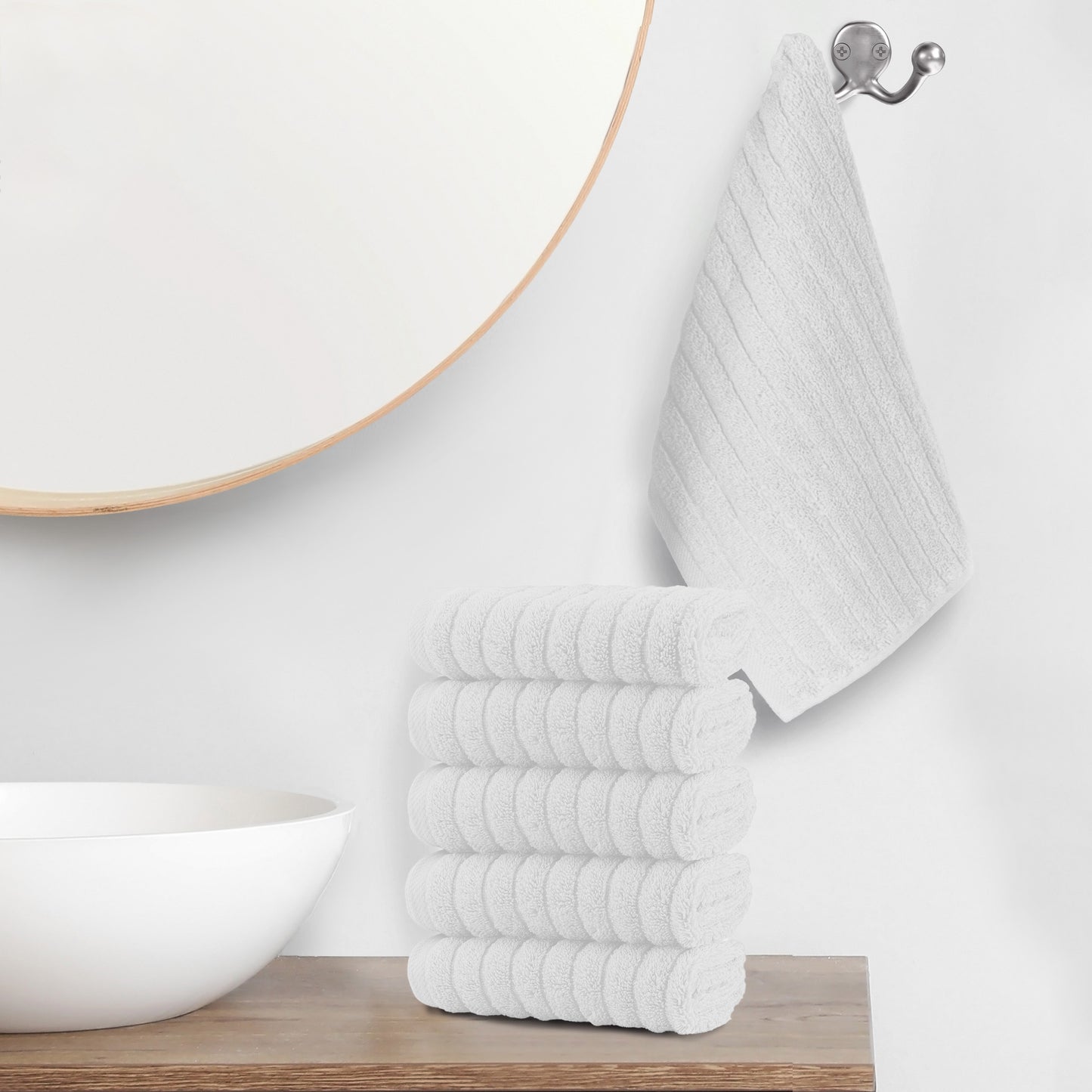 Elegant Comfort 6-Pack Premium Turkish Cotton Corduroy Stripe Washcloths Set, 13 x 13 inch