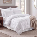 8-Piece Bamboo Floral Pattern Comforter Set- Includes 4-Piece Sheet Set with Double Sided Storage Pockets