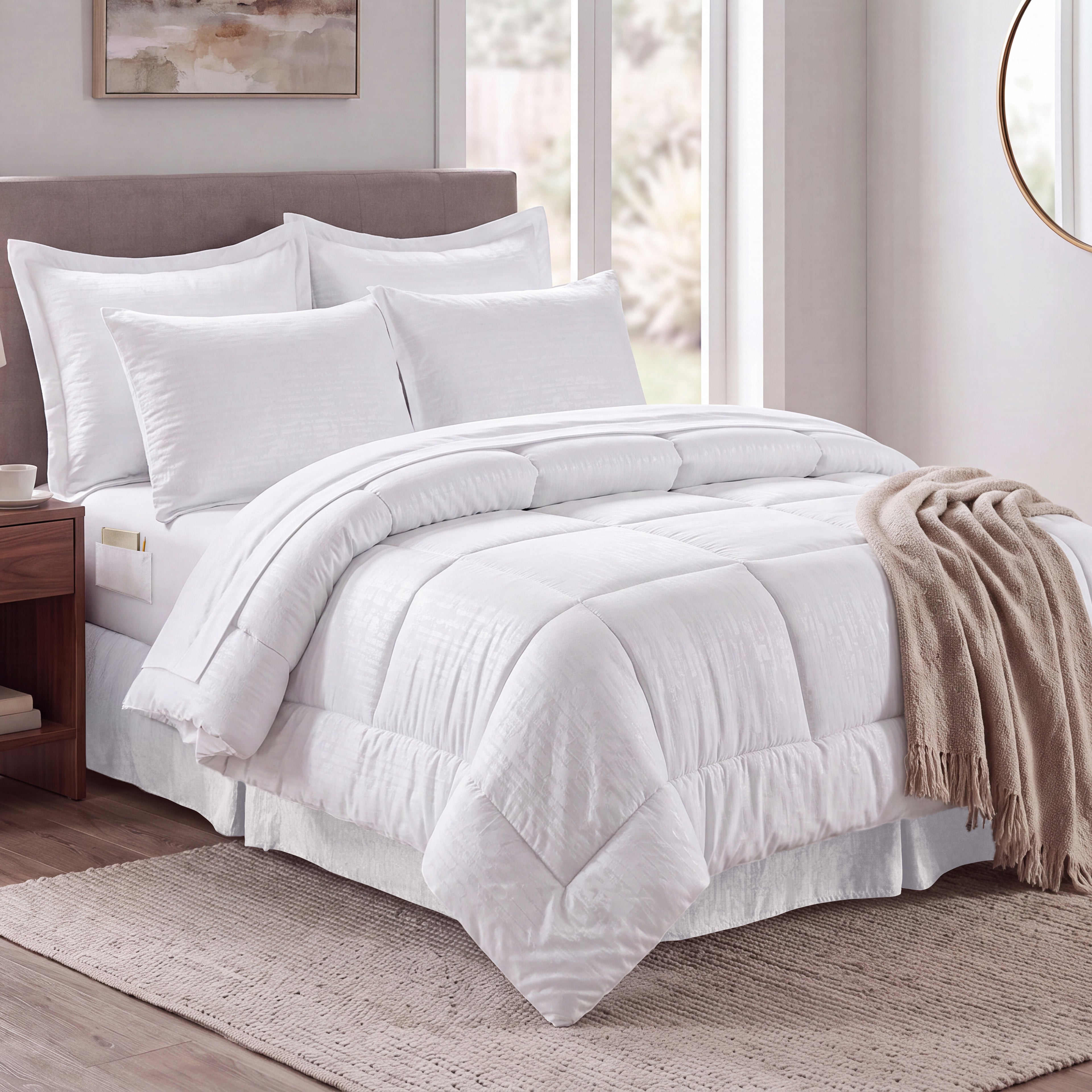 8-Piece Bamboo Floral Pattern Comforter Set- Includes 4-Piece Sheet Set with Double Sided Storage Pockets