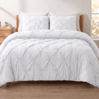 Pinch Pleated Pintuck Pattern, 3-Piece Duvet Cover Set - Features Corner Ties