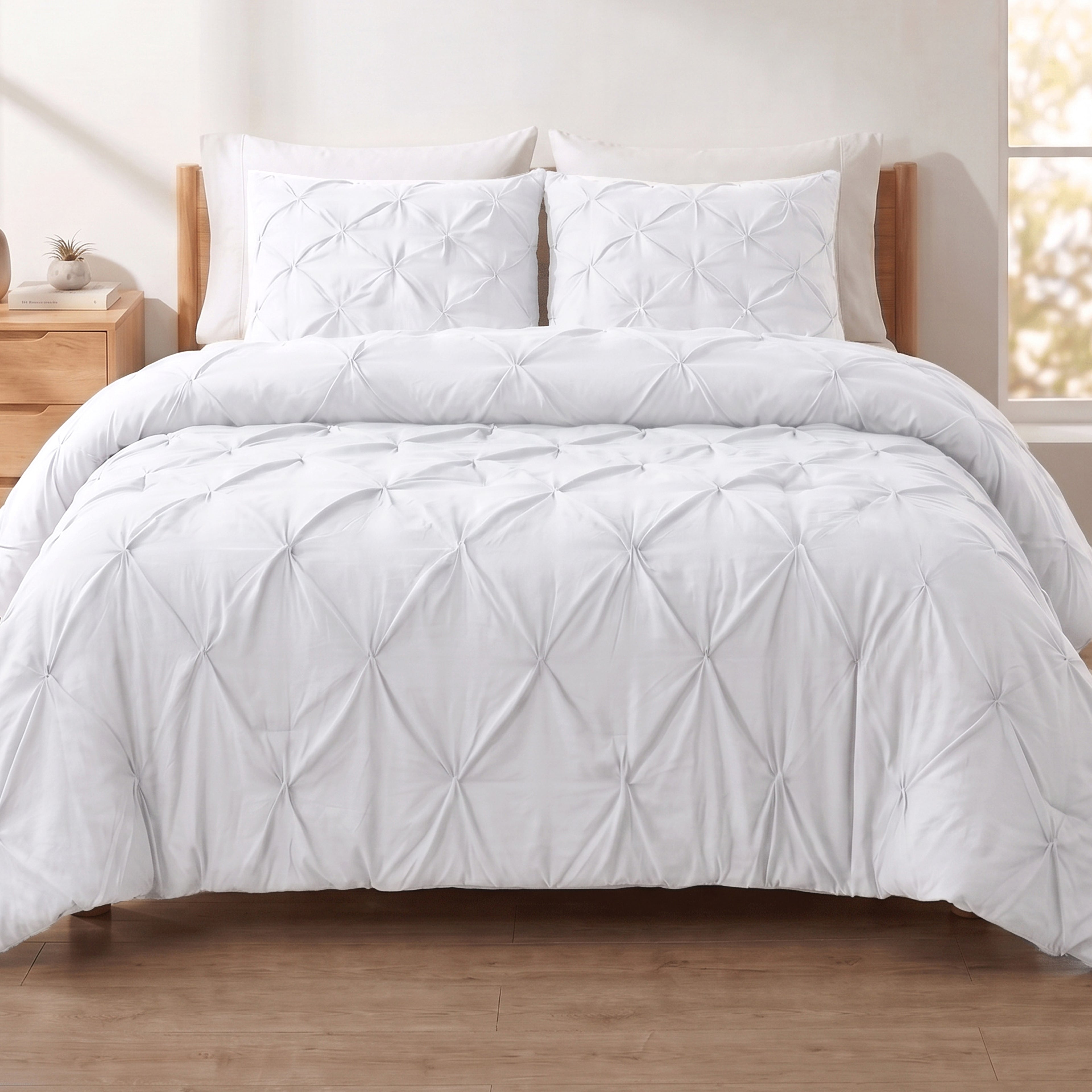 Pinch Pleated Pintuck Pattern, 3-Piece Duvet Cover Set - Features Corner Ties