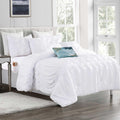 12-Piece Ella Pleated Ruched Pintuck Comforter Set, Includes 6-Piece Sheet Set with Double Sided Storage Pockets