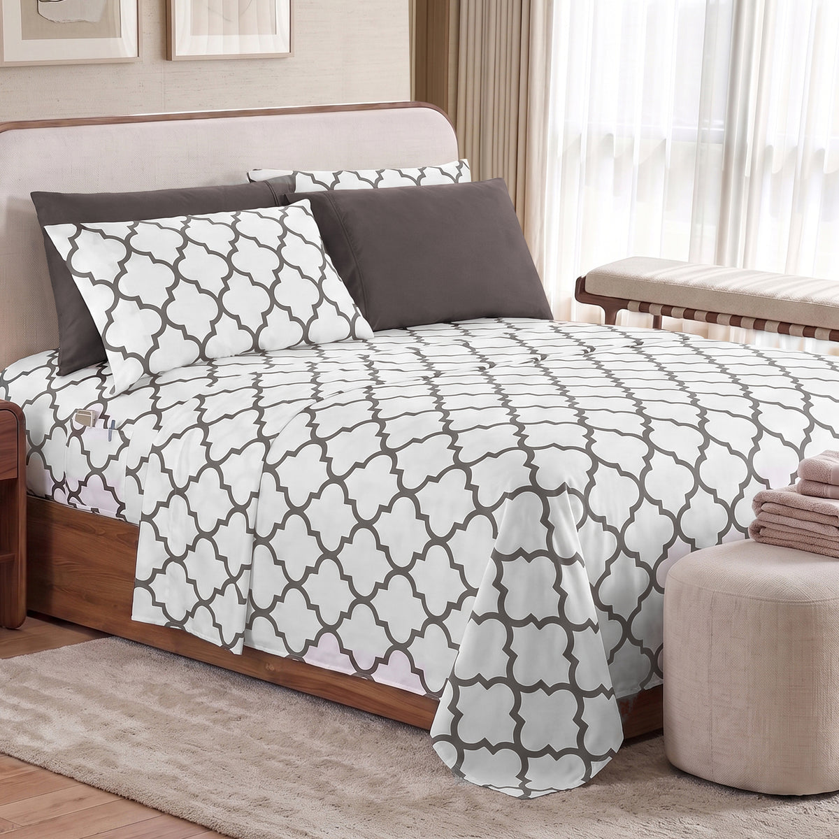 6-Piece Moroccan Trellis Printed Pattern - Soft as a Hotel Premium Quality