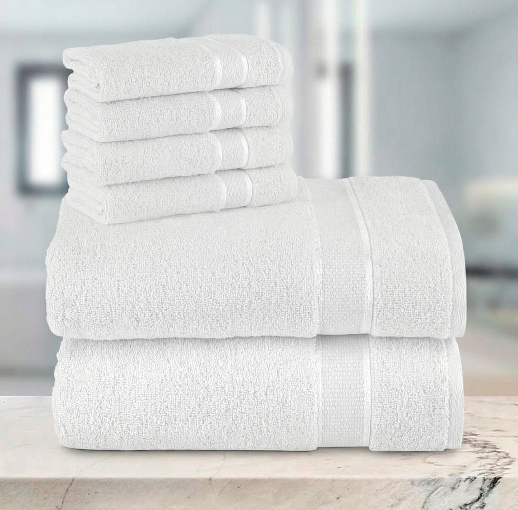 6-Piece Turkish Cotton 2 Lines Towel Set, 2 Washcloths, 2 Hand Towels and 2 Bath Towels