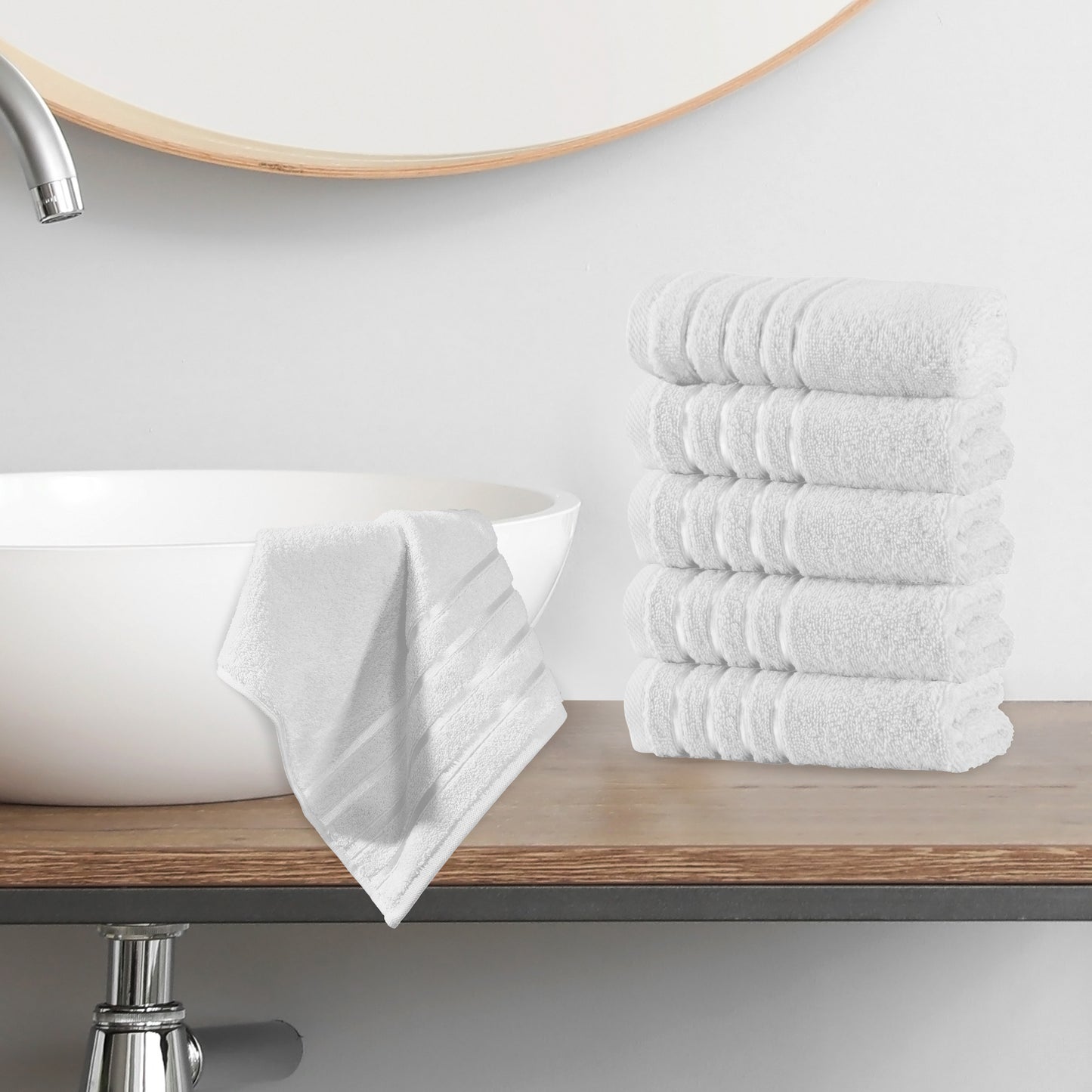 Elegant Comfort 6-Pack Premium Turkish Cotton 4 Lines Stripe Washcloths Set, 13 x 13 inch