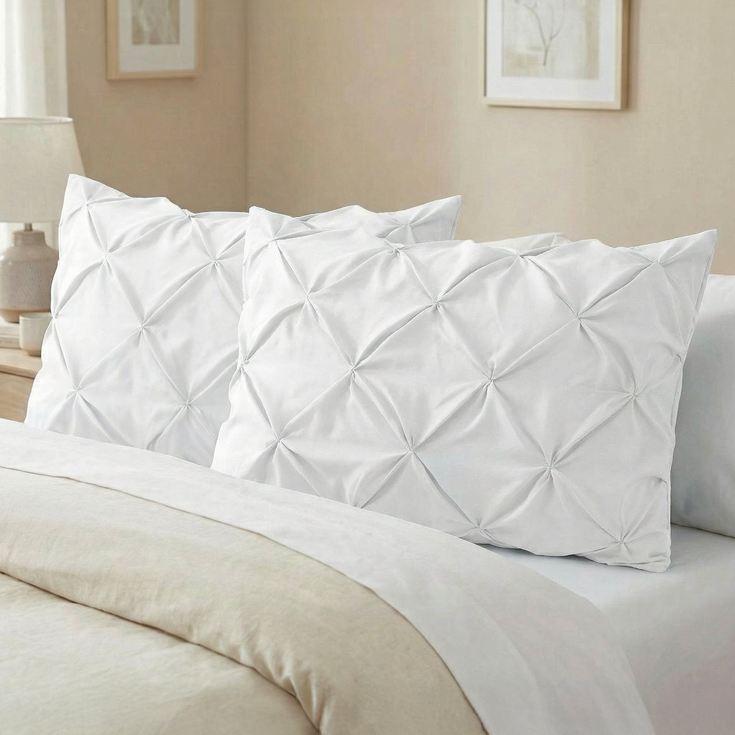 Set of 2 Pinch Pleated Pintuck Pillow Shams - Luxury and Silky Soft