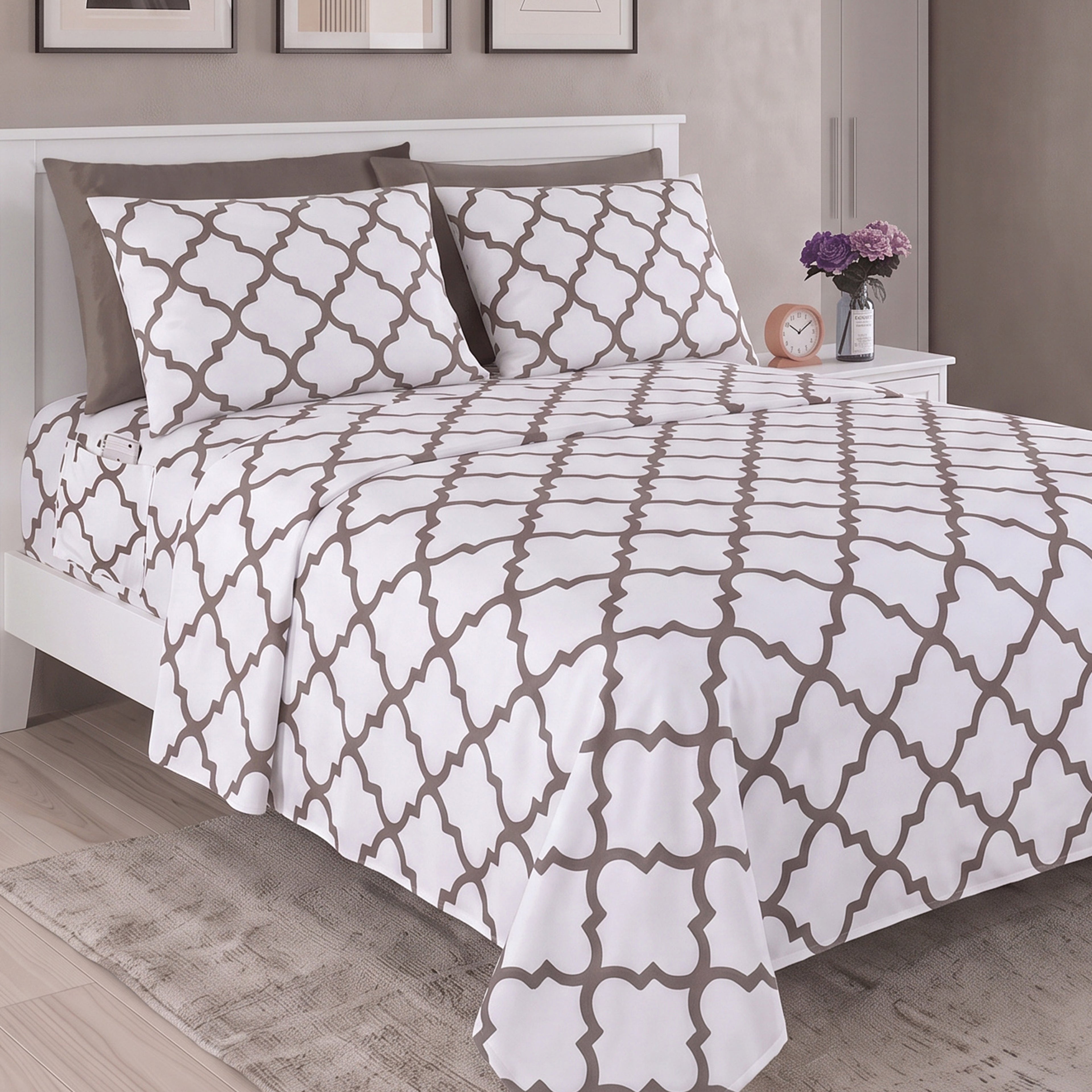 6-Piece Moroccan Trellis Printed Pattern - Soft as a Hotel Premium Quality