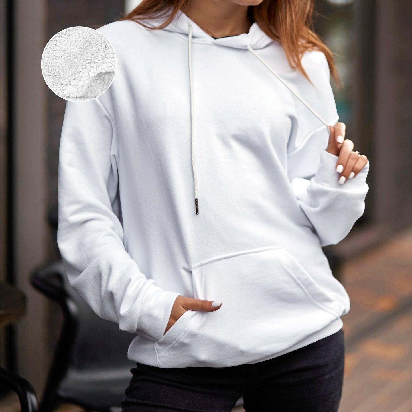 Elegant Comfort Women Casual Sherpa-Lined Cotton Hoodie