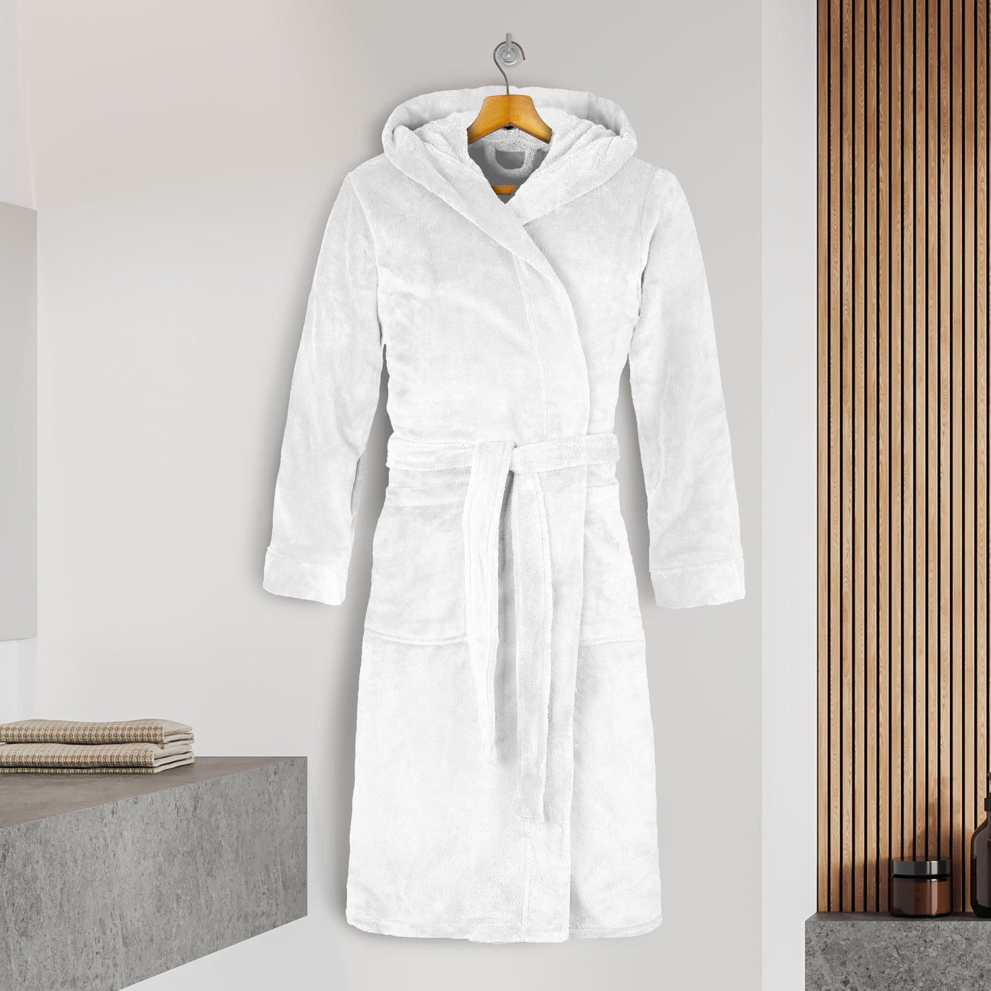 Elegant Comfort Men Hooded Velvet Fleece Long Bathrobe