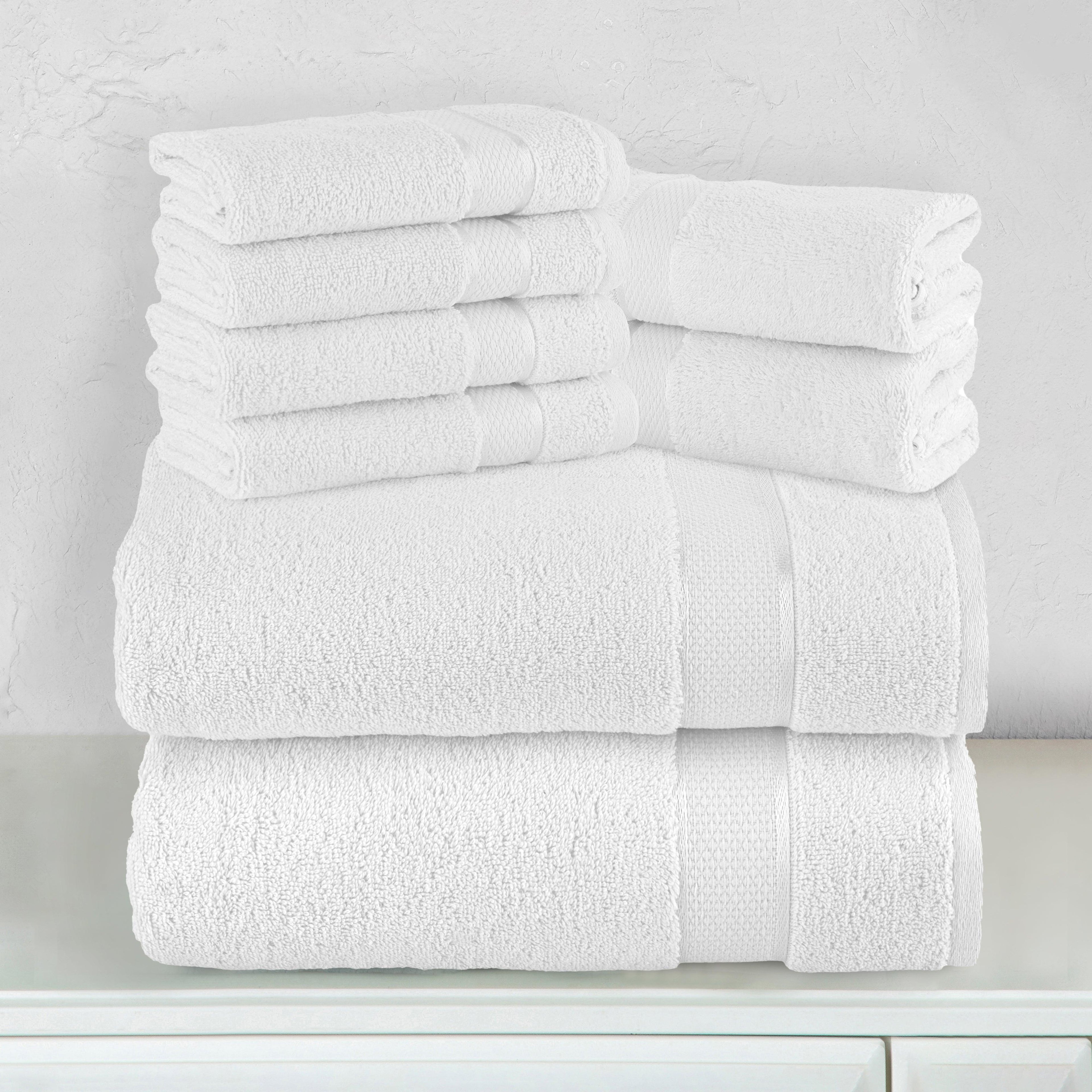 8-Piece Turkish Cotton Towel Set, 4 Washcloths, 2 Hand Towels and 2 Bath Towels