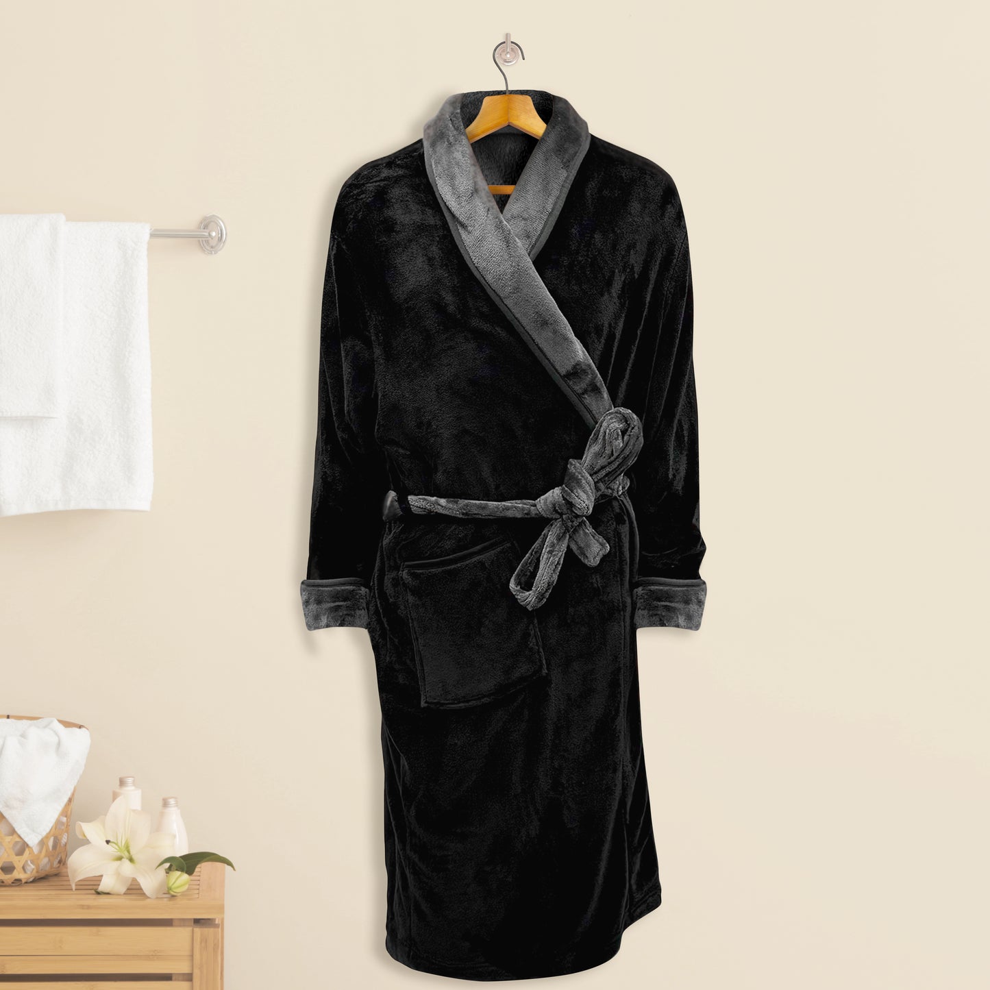 Elegant Comfort Women Shawl Collar Velvet Fleece Long Bathrobe