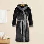 Women Hooded Velvet Fleece Long Bathrobe
