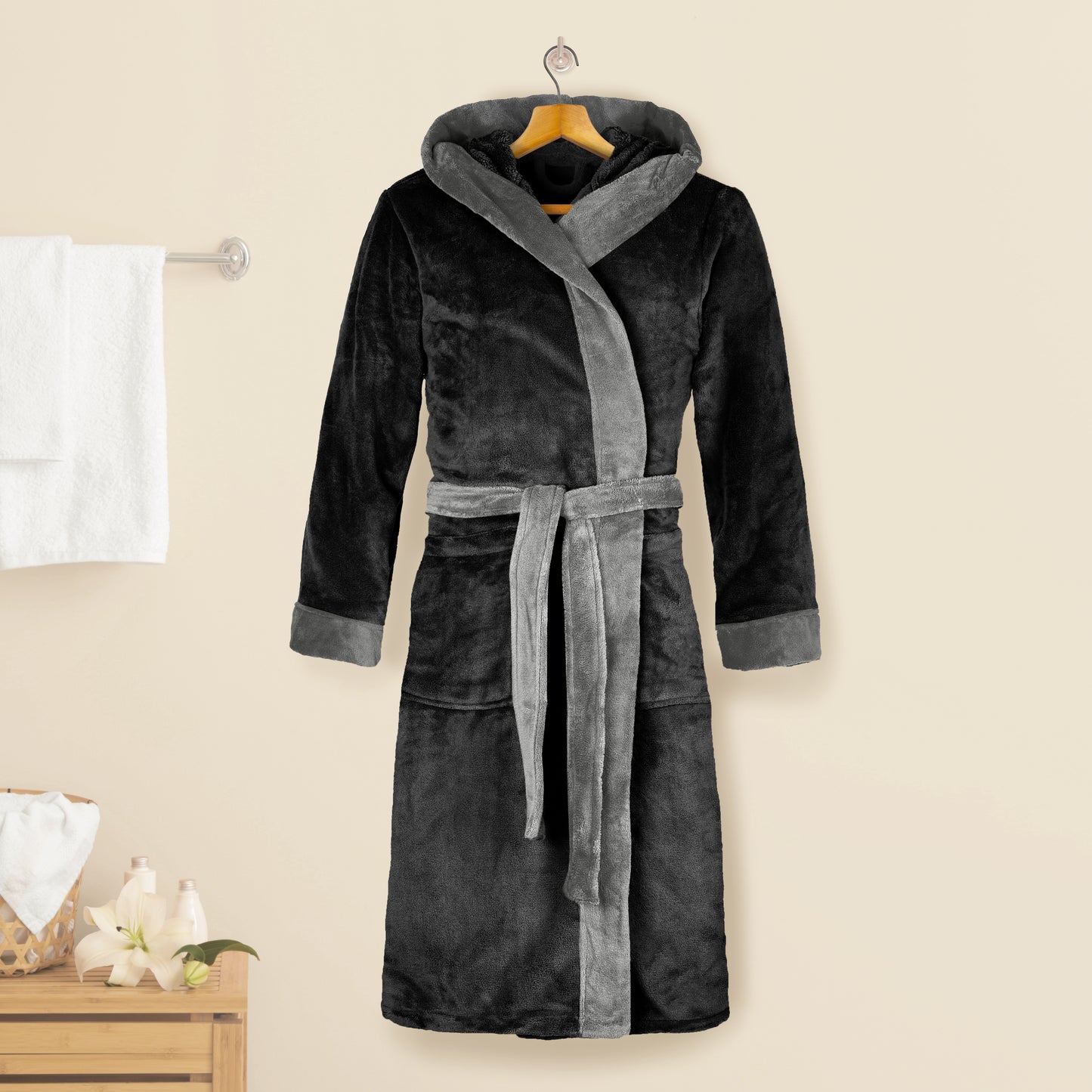 Elegant Comfort Women Hooded Velvet Fleece Long Bathrobe