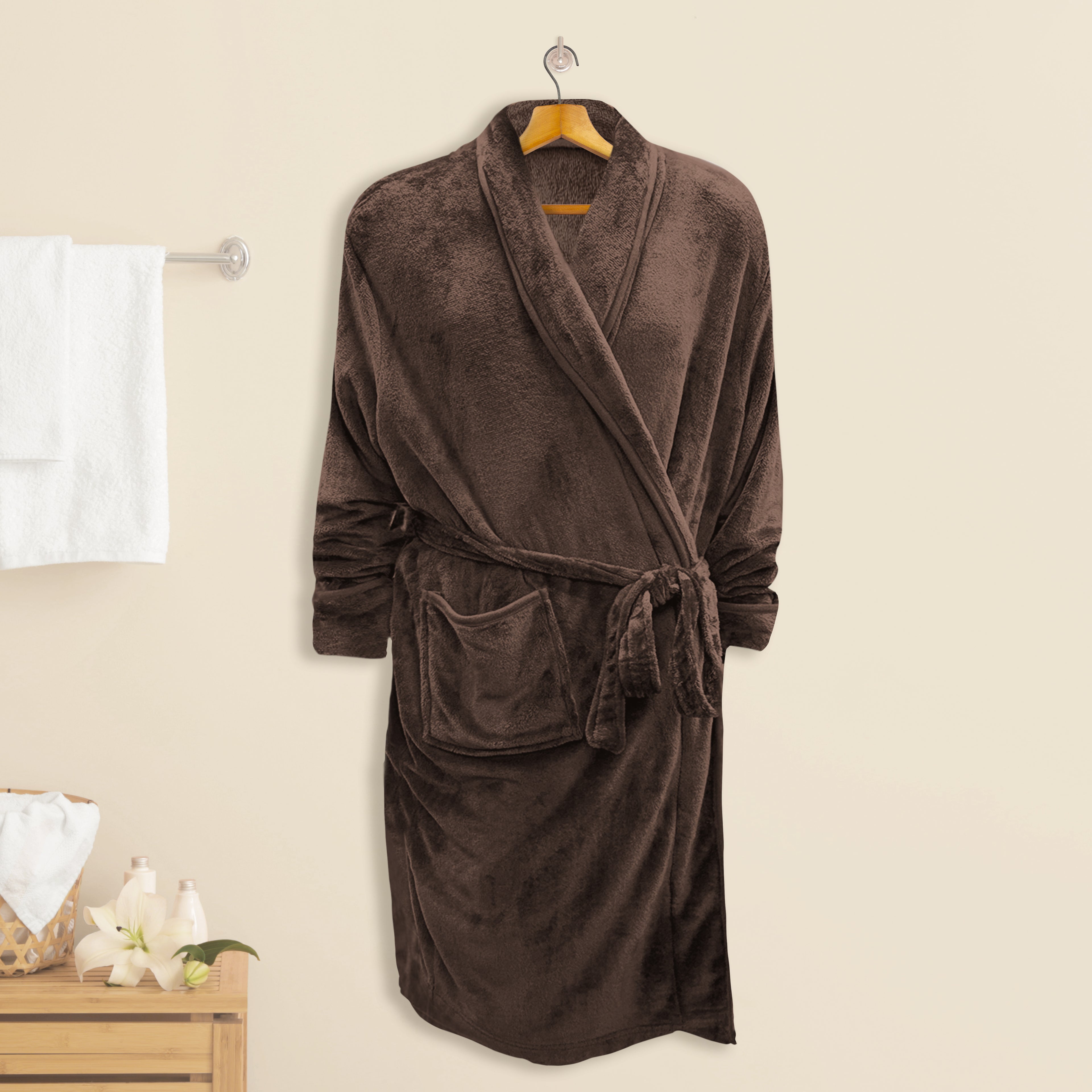 Women Shawl Collar Velvet Fleece Long Bathrobe