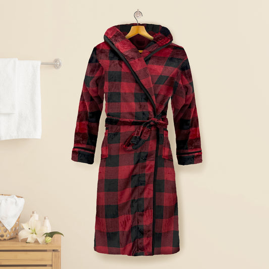 Elegant Comfort Women Hooded Velvet Fleece Long Bathrobe