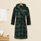 Women Hooded Velvet Fleece Long Bathrobe