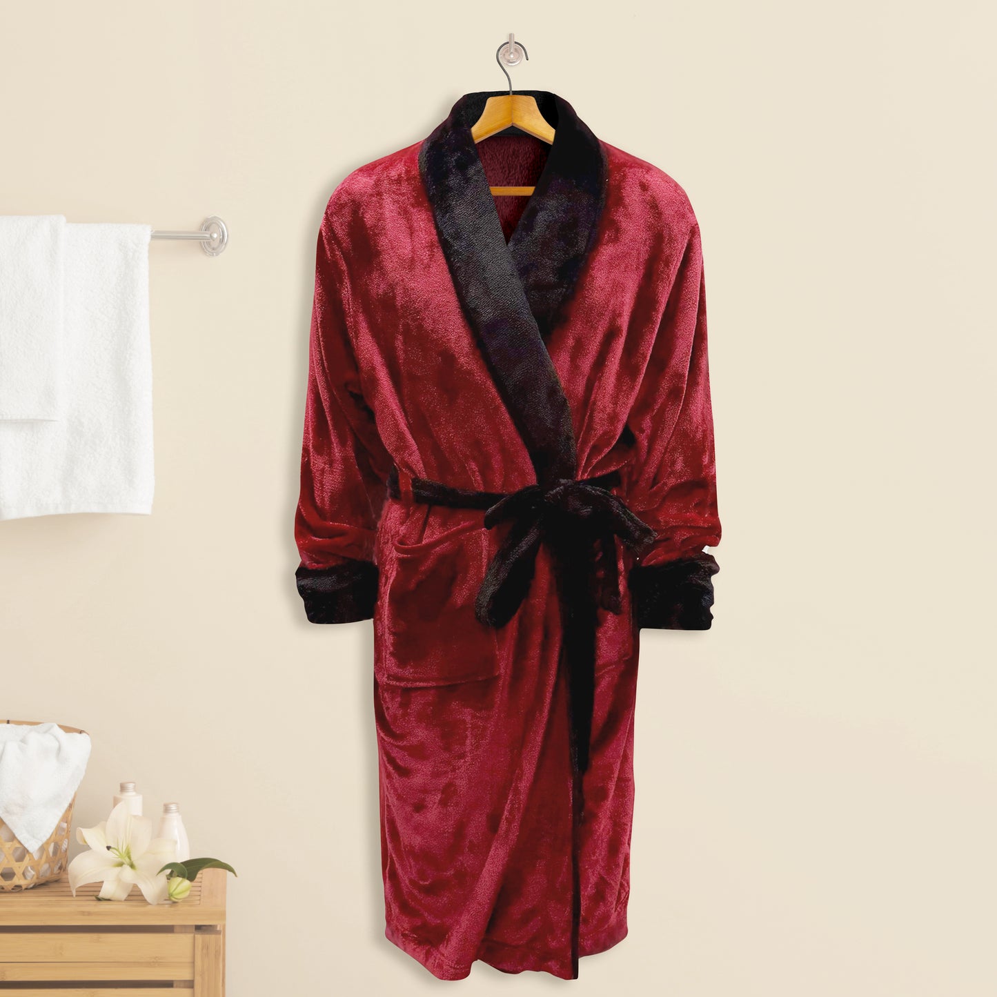 Elegant Comfort Women Shawl Collar Velvet Fleece Long Bathrobe