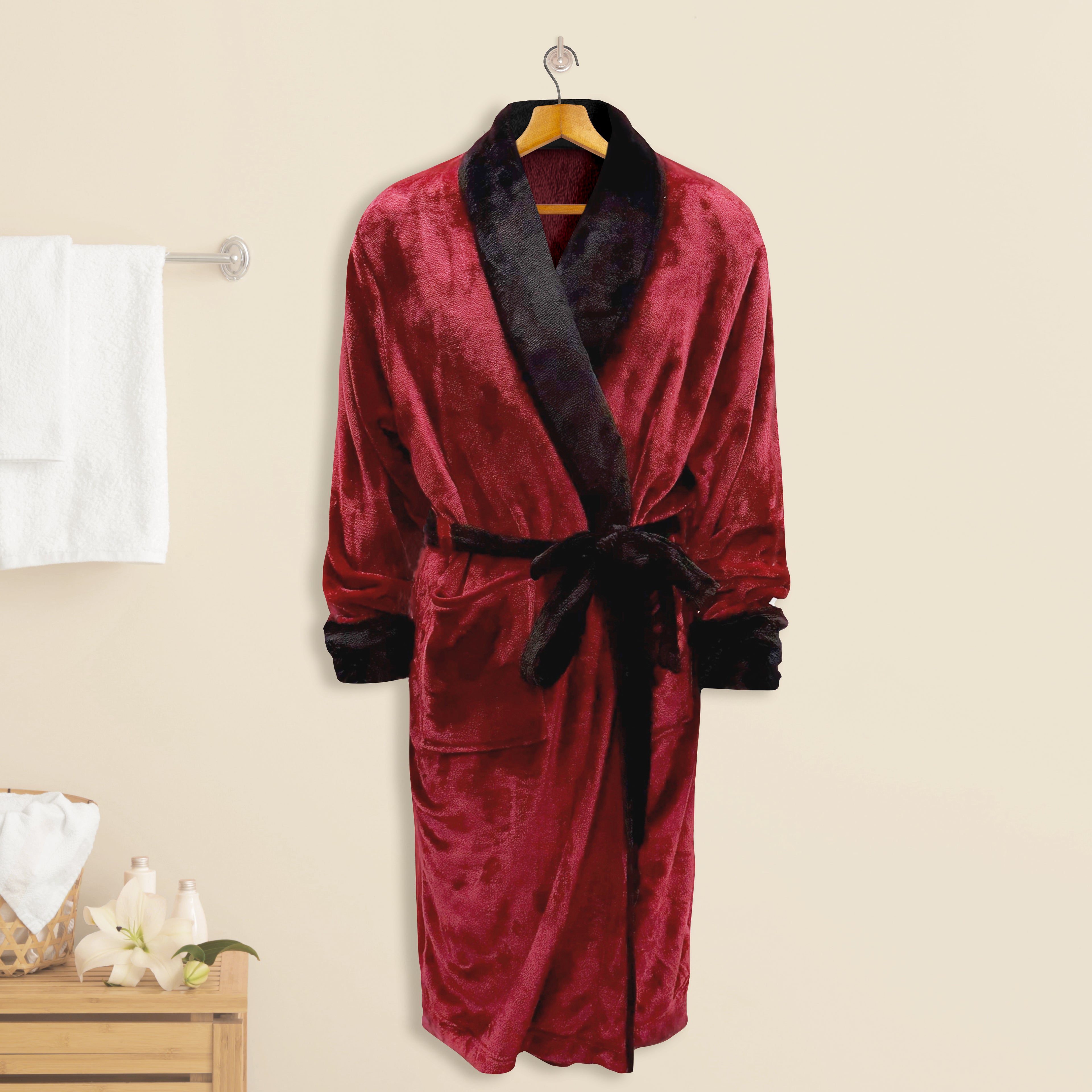 Women Shawl Collar Velvet Fleece Long Bathrobe