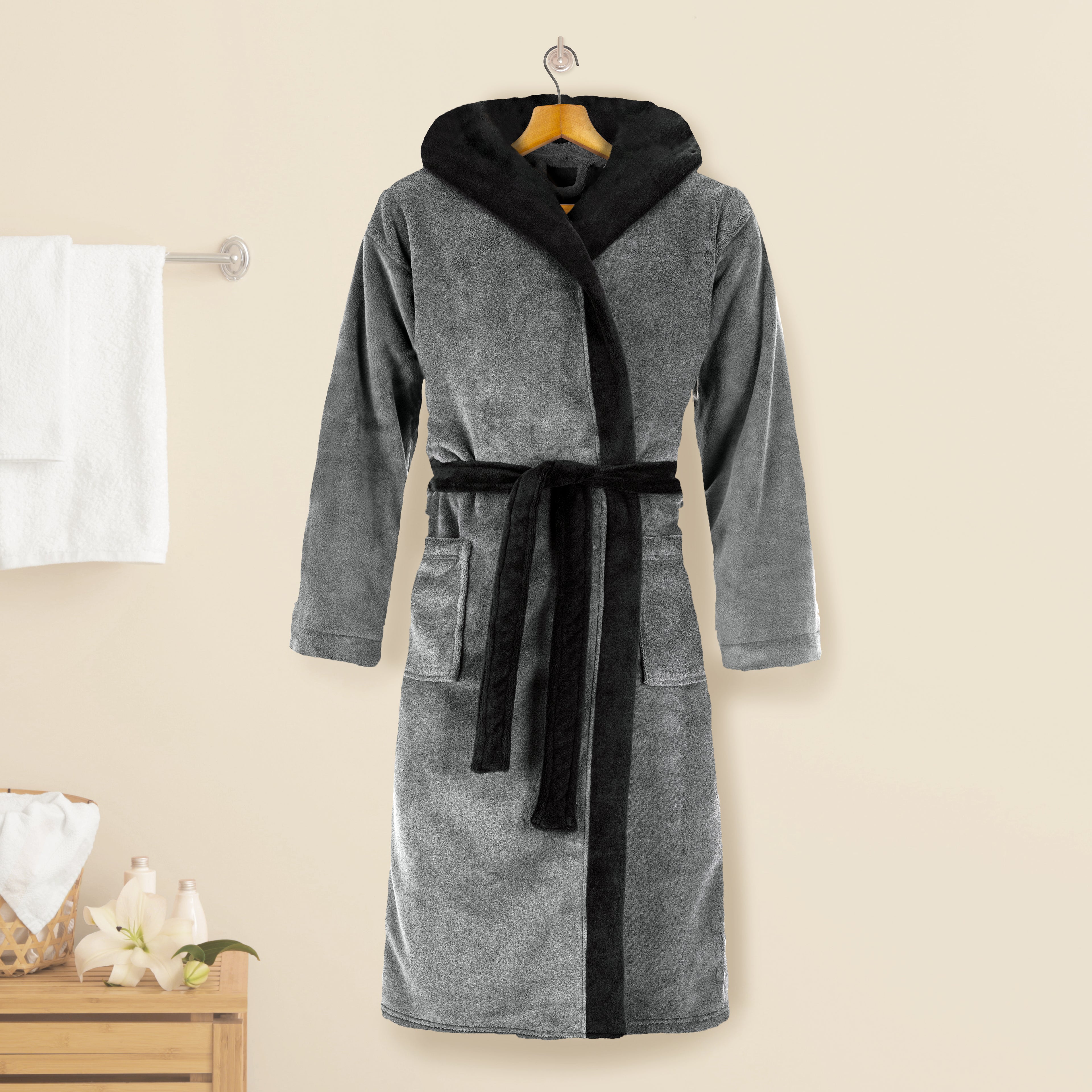 Women Hooded Velvet Fleece Long Bathrobe