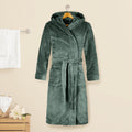 Women Hooded Velvet Fleece Long Bathrobe