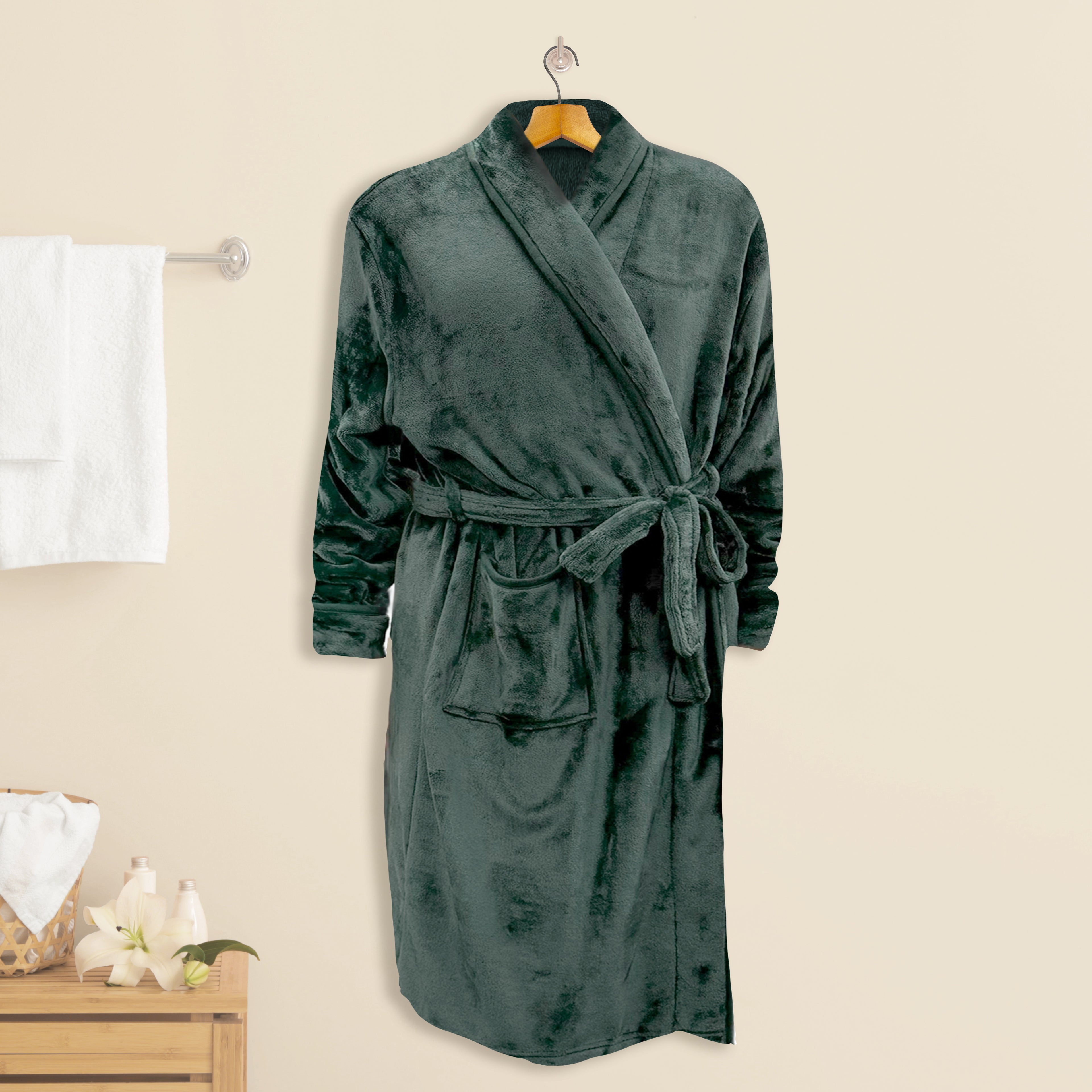 Women Shawl Collar Velvet Fleece Long Bathrobe
