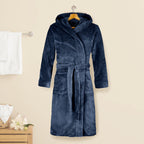 Women Hooded Velvet Fleece Long Bathrobe