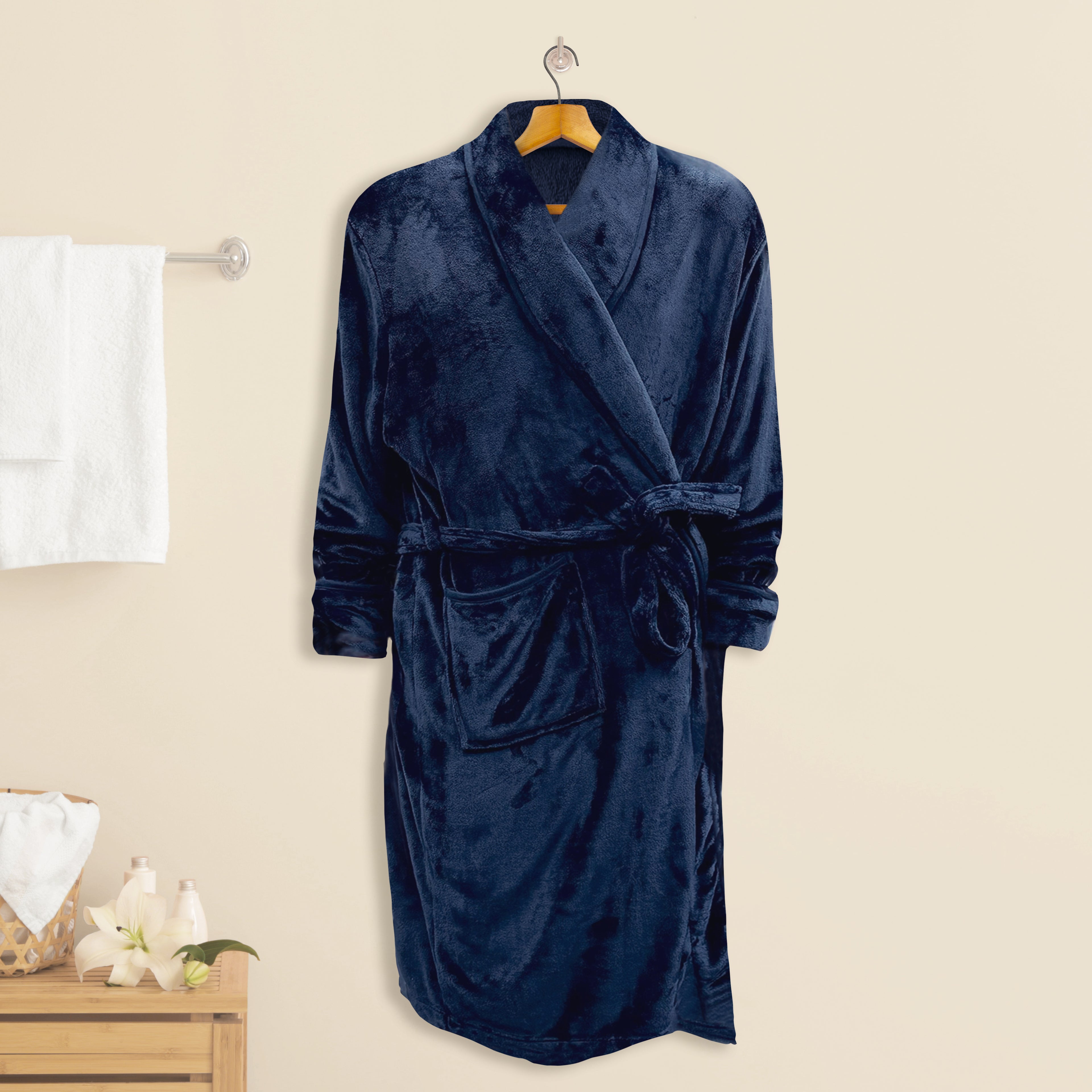 Women Shawl Collar Velvet Fleece Long Bathrobe