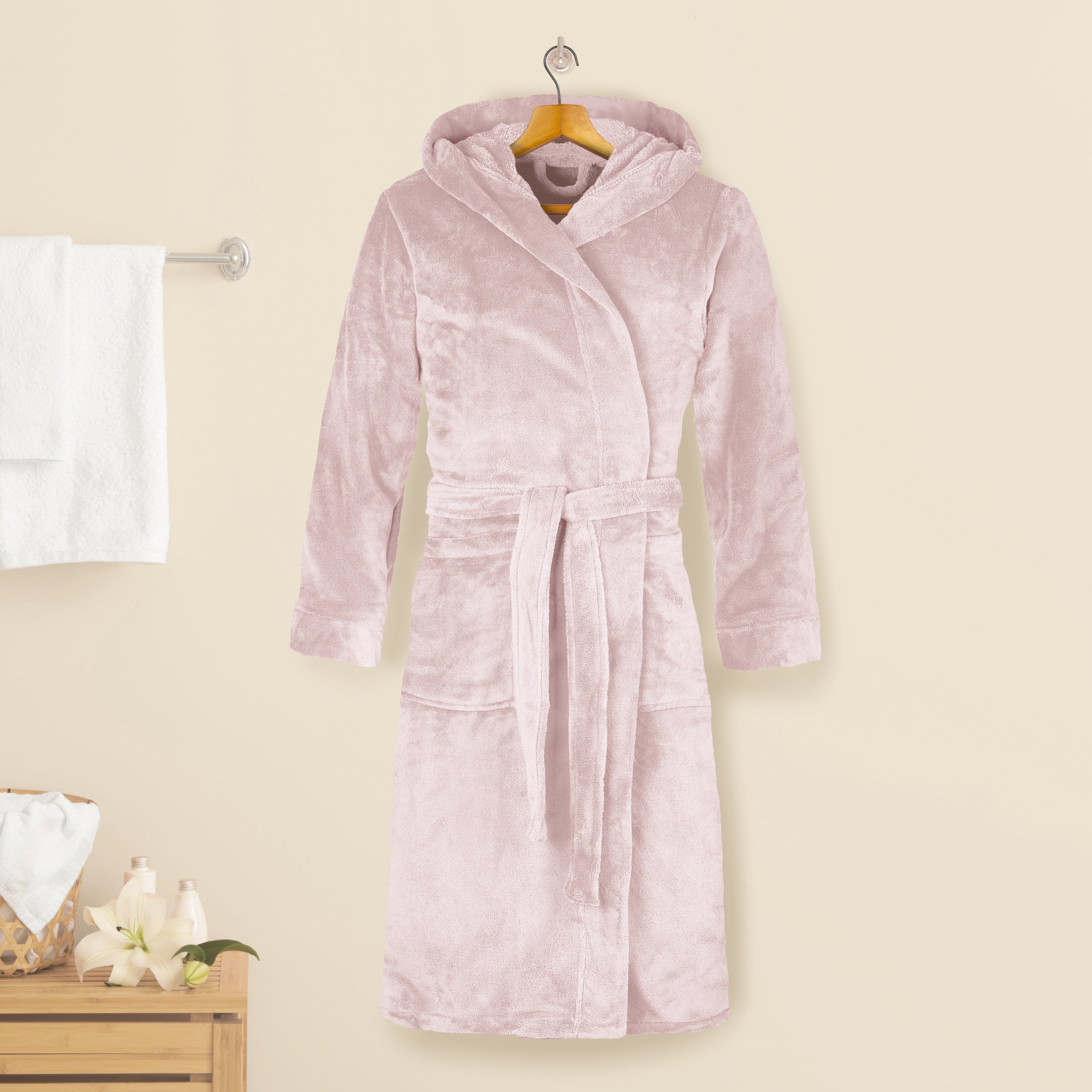 Women Hooded Velvet Fleece Long Bathrobe