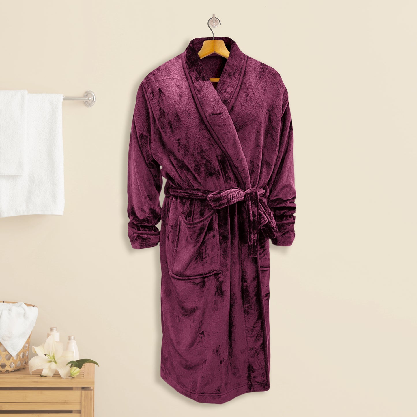 Elegant Comfort Women Shawl Collar Velvet Fleece Long Bathrobe