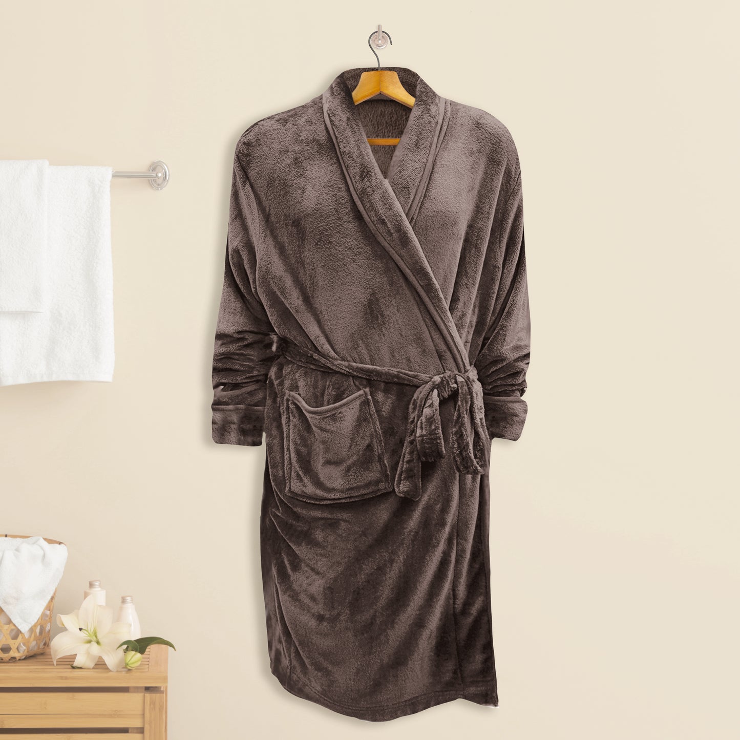 Elegant Comfort Women Shawl Collar Velvet Fleece Long Bathrobe