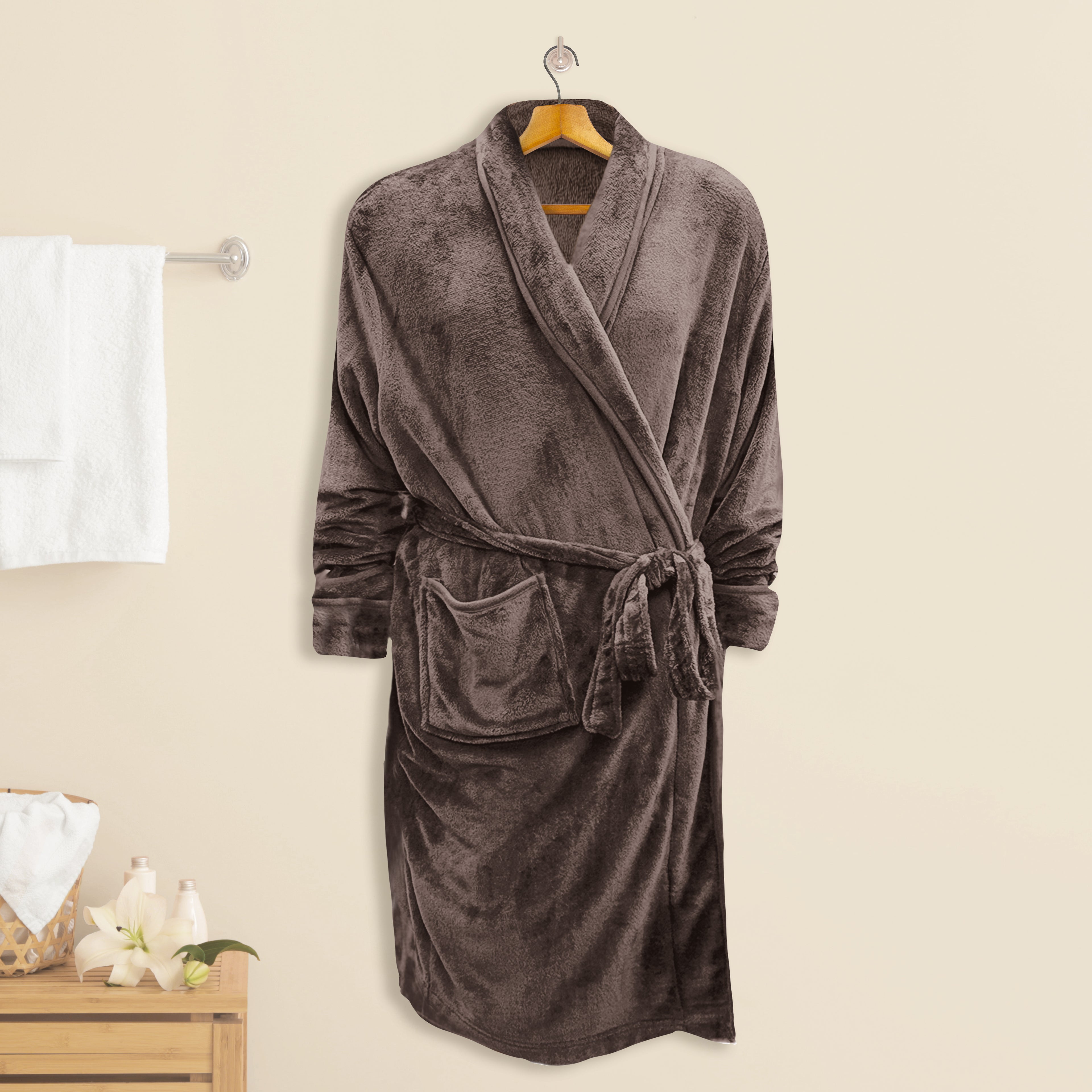 Women Shawl Collar Velvet Fleece Long Bathrobe